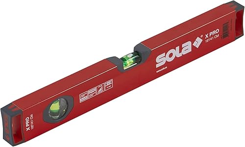 SOLA LSX16 X PRO Perfil de caja de aluminio nivel de burbuja con 2 viales ampliados 60%, 16 pulgadas, rojo