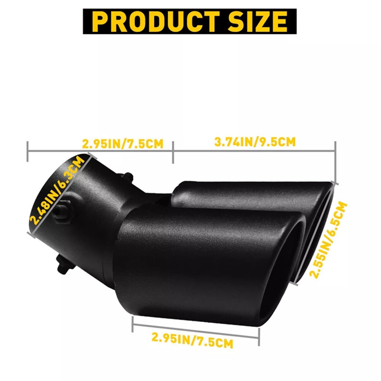 Car Silencer 63mm - Końcówka rury wydechowej 1 szt. Uniwersalny samochód Podwójny wylot Stal nierdzewna Czarny tłumika Podwójna rura Końcówki rurki Akcesoria