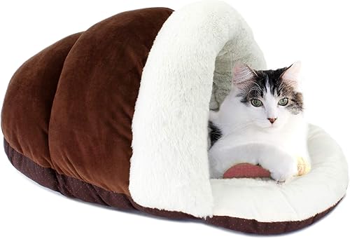 Miniatura 8 de ASPCA - Cama cueva para gatos de interior acogedora y cálida cúpula de fieltro para gatos y gatitos, suave, cálida y afelpada con cojín extraíble