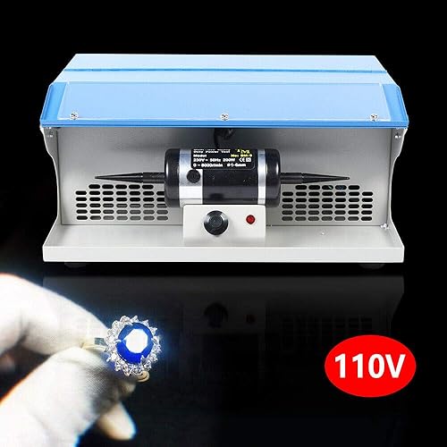 Miniatura 4 de TFCFL Máquina pulidora de joyas, herramienta de pulido de 200 W, colector de polvo con mesa ligera, pulidor de joyería, velocidad de 0-8000 RPM