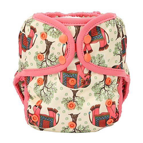 One Size Cloth Diaper Cover Snap with Double Gusset (Red Elephant)