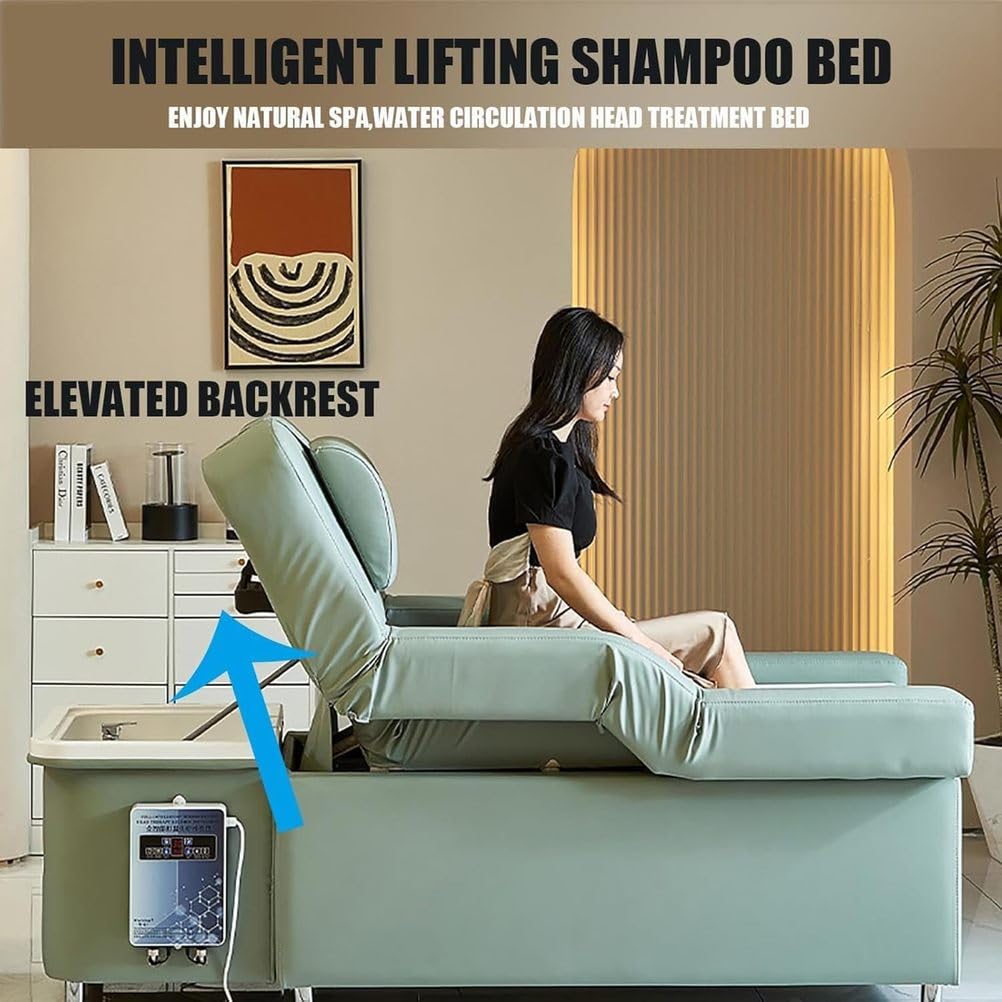 Professionelle Elektrische Haarwaschliege, Thailändisches Salon-Haarwaschbecken mit Wasserzirkulation, Begasung, Heizung, Verstellbarer Kopfstütze Und Liegefunktion, Spa-Ausstattung