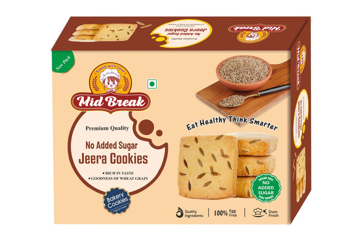 Mid Break Premium Jeera Biscuits - 300gm (Pack Of 1) | High In Fiber, Gut-Friendly, Low Glycemic Index Biscuits With No Added Sugar | Tasty Cookies For Healthy Tea Snacking