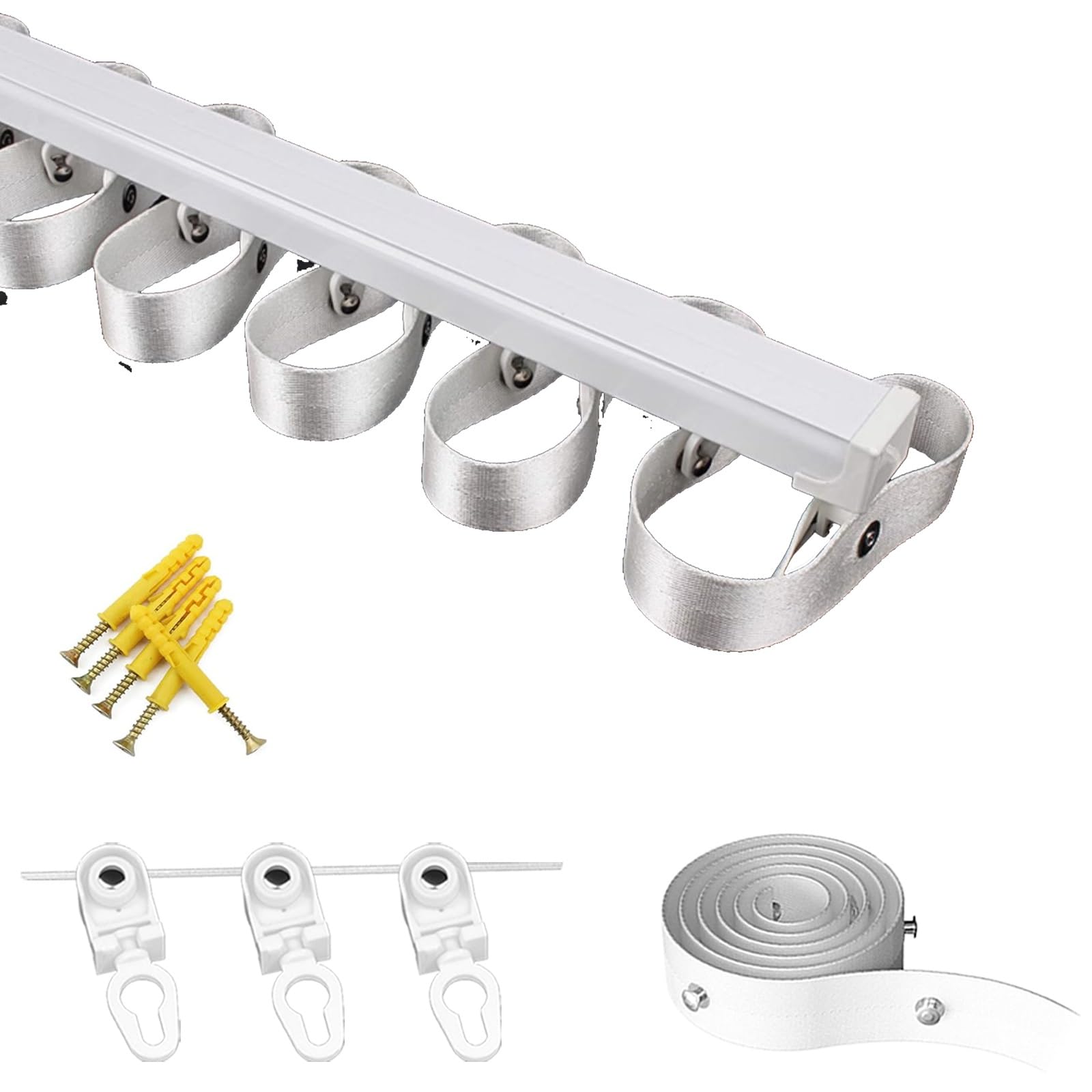 Ripplefold Snap Track with Tape Set, Wall Mount or Ceiling Mount S-shaped Wavy Curtain Track, Heavy-Duty Aluminum Alloy Curtain Single Rails for Office and Living Room(100CM(3.3FT),125mm)