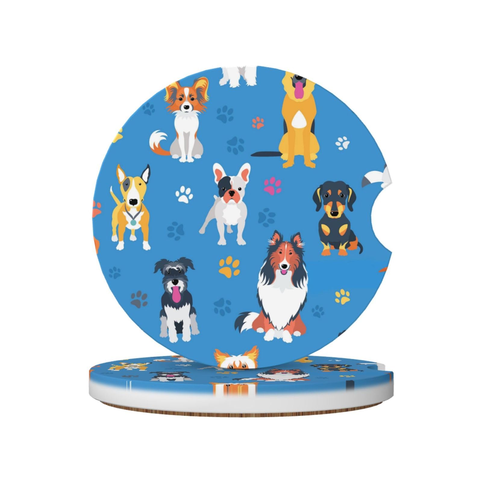 Cute Labrador Dog Pattern, Car Cup Holder Coasters 2 Pack, Absorbent Ceramic Car Coasters with Non Slip Cork Base