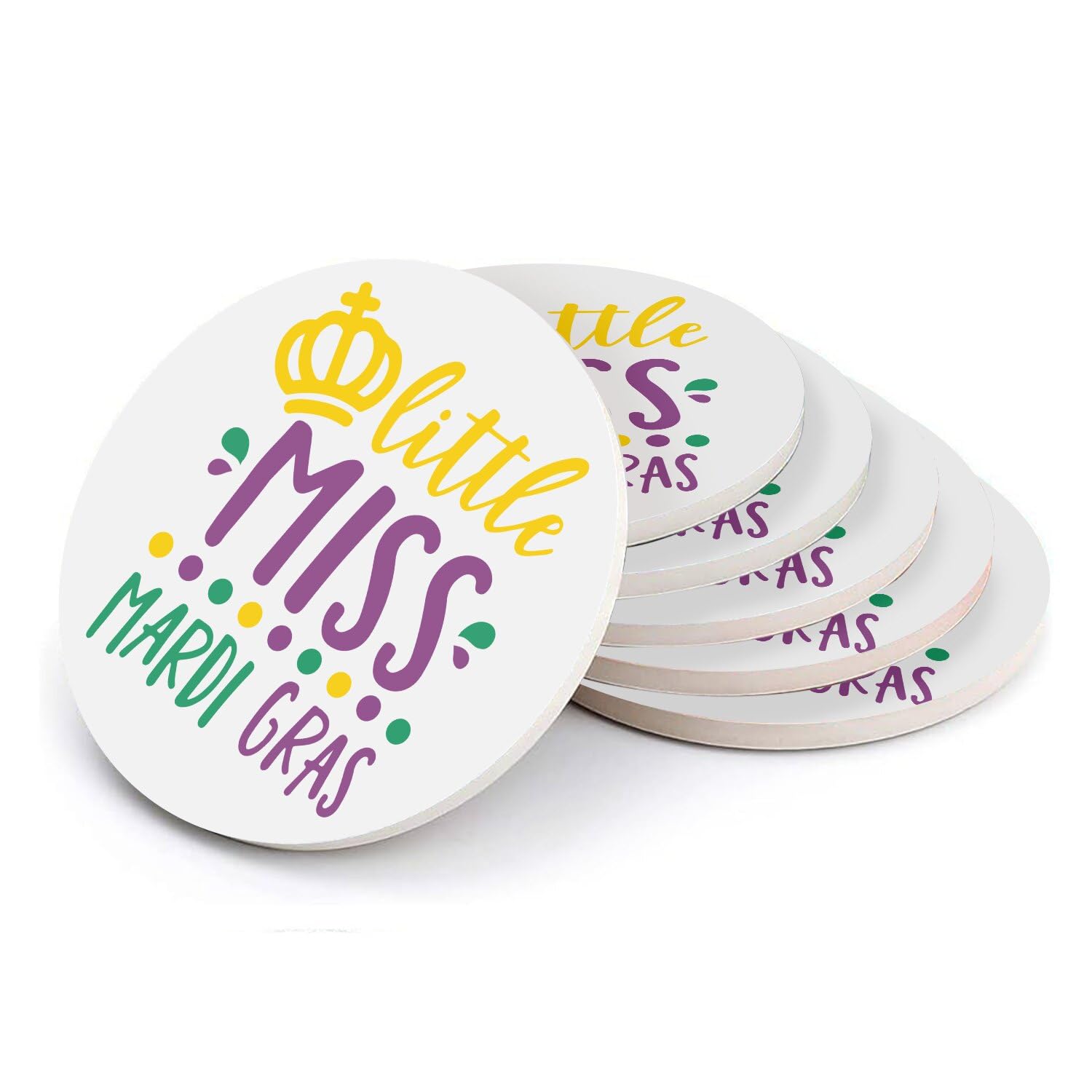Sous-verre ronds en céramique colorée sous-bock design Little Miss Mardi Gras 108x108mm