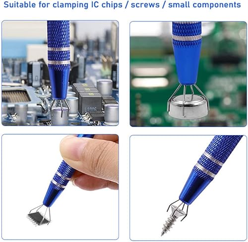 Miniatura 3 de 5 herramientas de recogida de acero inoxidable con 4 garras, 4 puntas, agarrador de chip IC para recolección de piezas pequeñas, soporte para