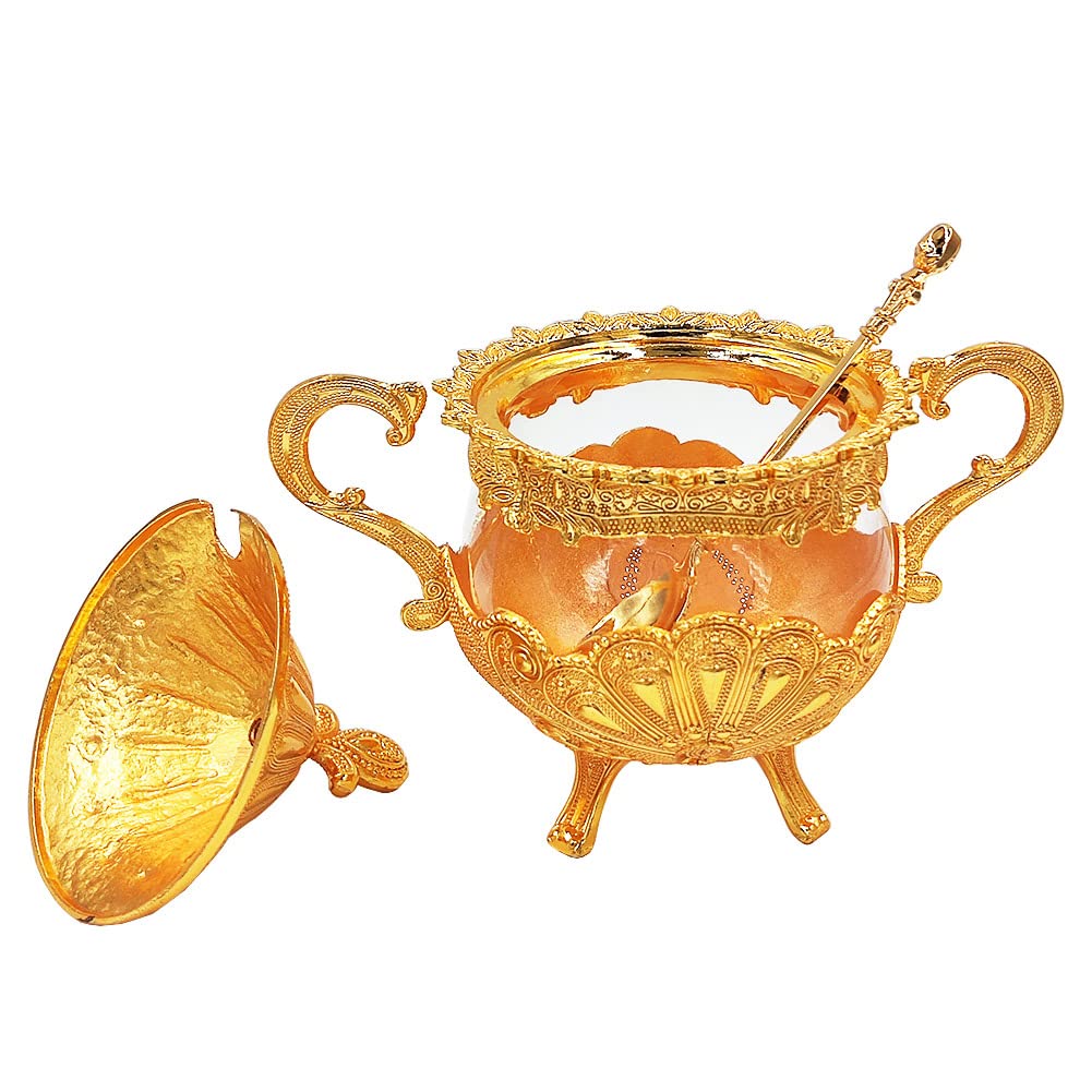 Bol à Sucre/Pot Boîte Distributeur Pot à Épices Sel Assaisonnement, Sucrier avec Couvercle et Cuillère for Cuisine Café Bar et Fête de Mariage, Récipient à Sucre en Métal et Verre for Cube de Sucre et