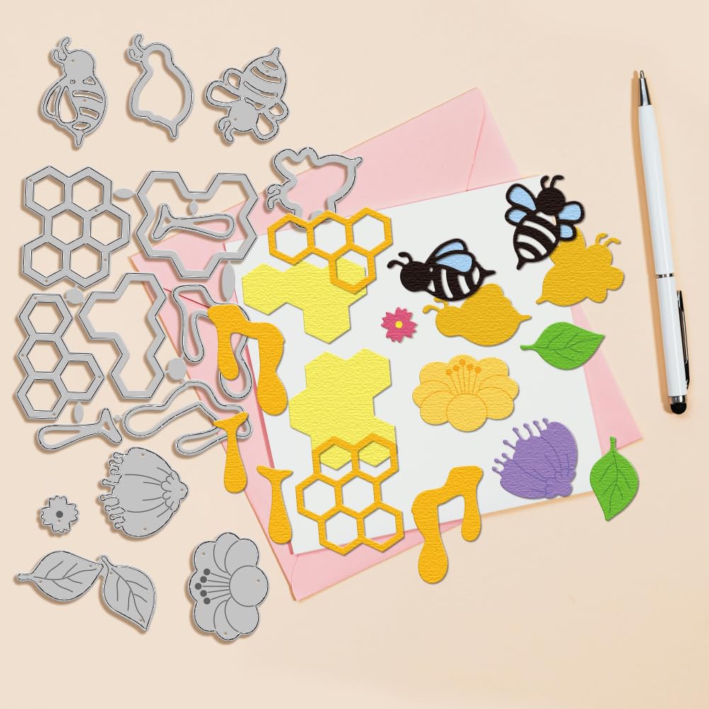 GLOBLELAND Cute Bee Cutting Dies for DIY Scrapbooking Metal Flower Beehive Cut Dies Bee Happy Leaf Die Cuts for Card Making Embossing Photo Album Craft Decor - Image 4