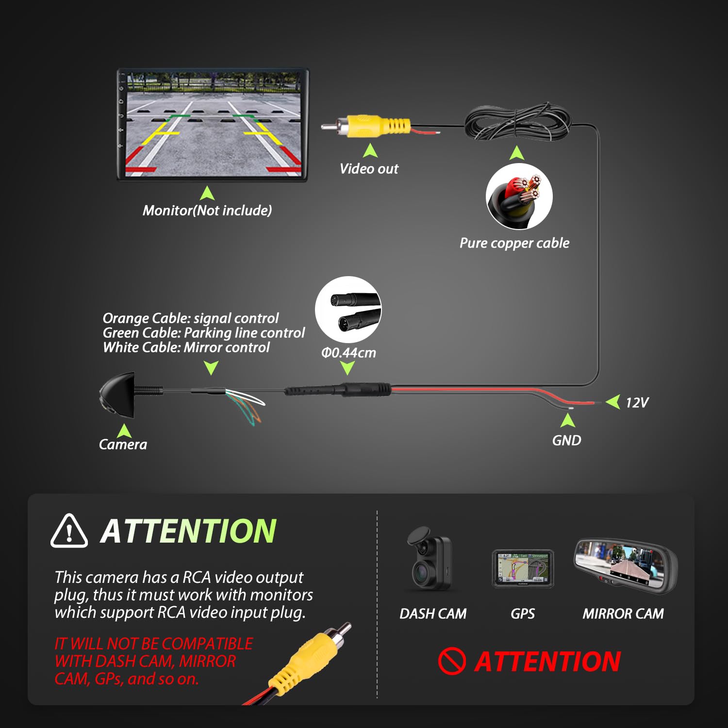 AHD 1080P Backup Camera for Cars - 170° Wide Angle, Super Night Vision, IP68K Waterproof, Metal Housing, Universal for 12V Vehicles (SUV, Truck, RV, Minivan)