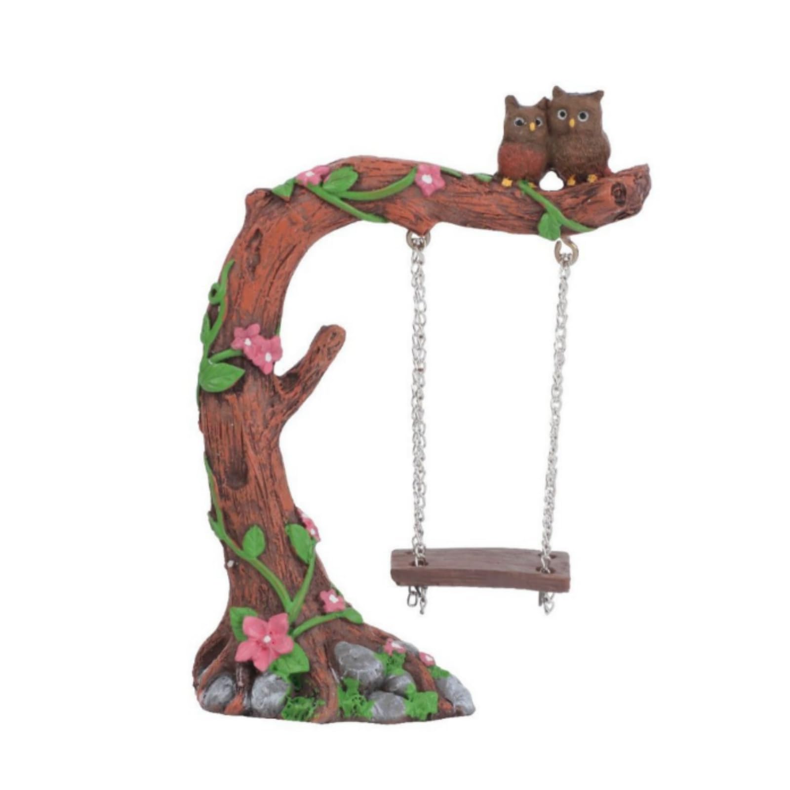 Binwat Miniature Fairy Garden Swing, Flower Tree Swing Figurine, Handmade Resin for Micro Landscape Courtyard Garden Outdoor Display Decor, Dollhouse Decorative Mini Furniture (Owl Swing)