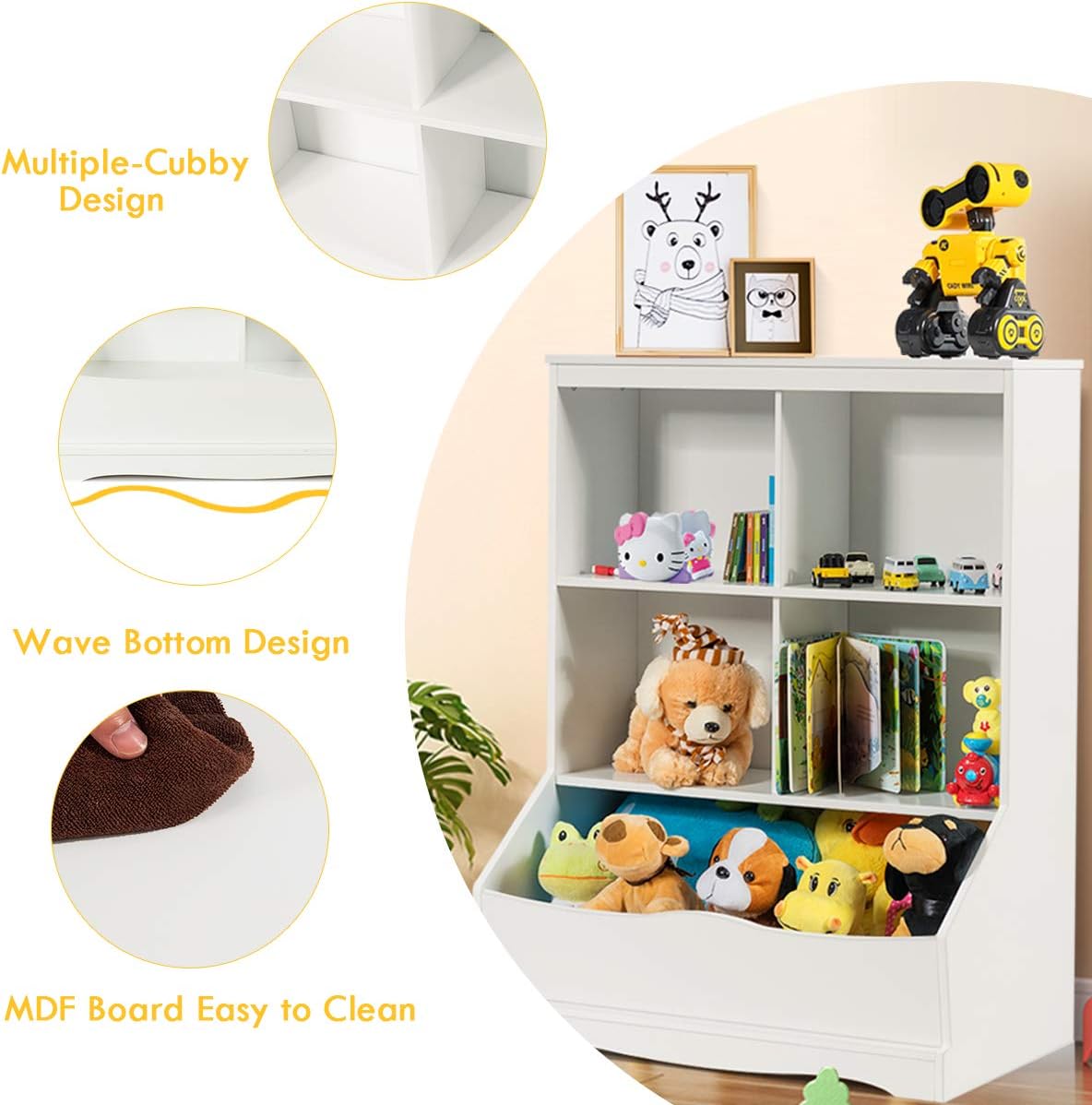 Giantex Storage Cabinet, Cubby Toy Organizer, 3 Shelf 4 Cube Units, Storage Bins Cubbies for Kids' Collections, Kids Bookshelf and Bookcase for Children Playroom Hallway Kindergarten School, White