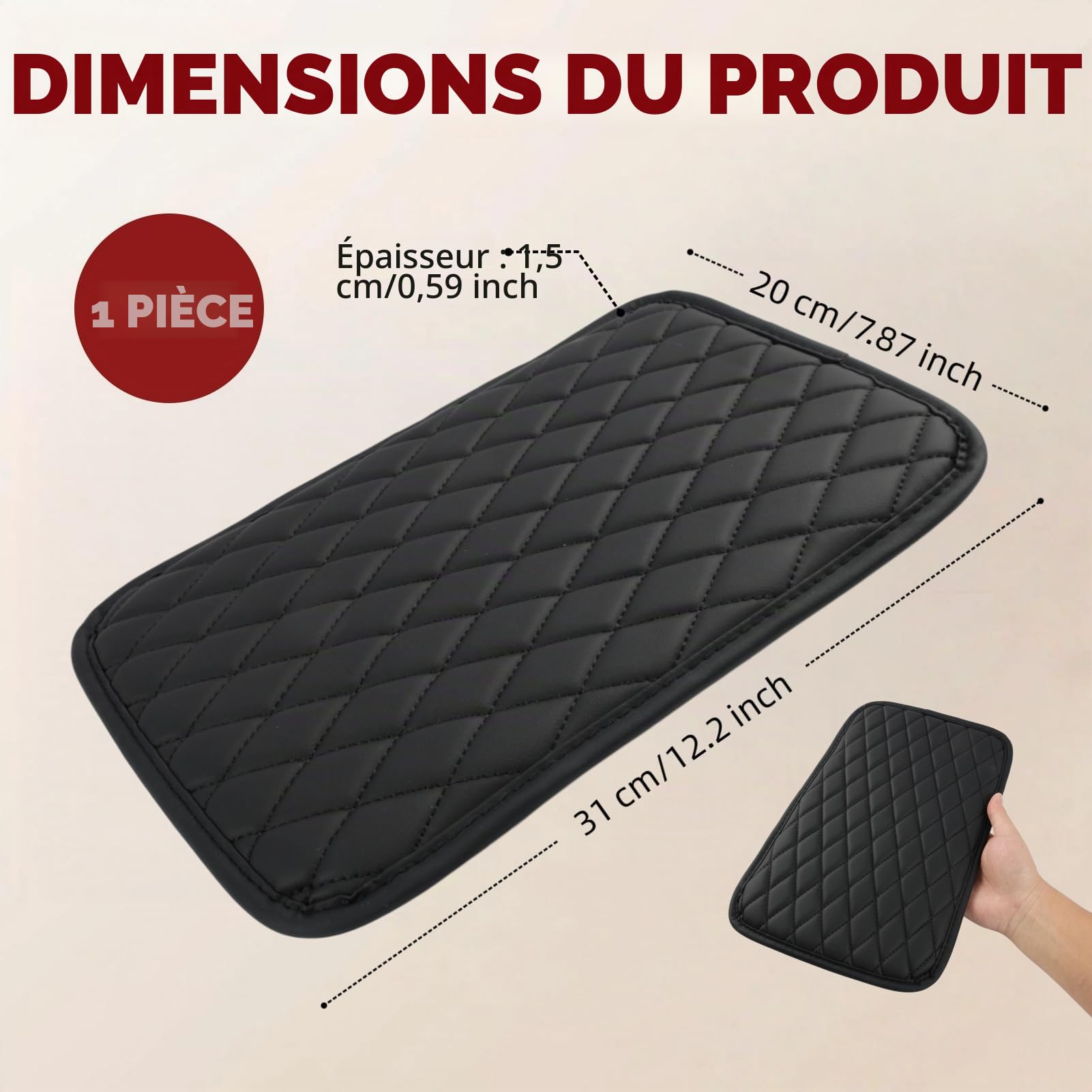 Coussin Accoudoir Voiture Amélioré avec Housse de Console Centrale Voiture en Cuir Noir,Accessoire Universel avec Poches de Rangement, Confort et Praticité pour Voitures Hauteur Augmentée de 1,5cm