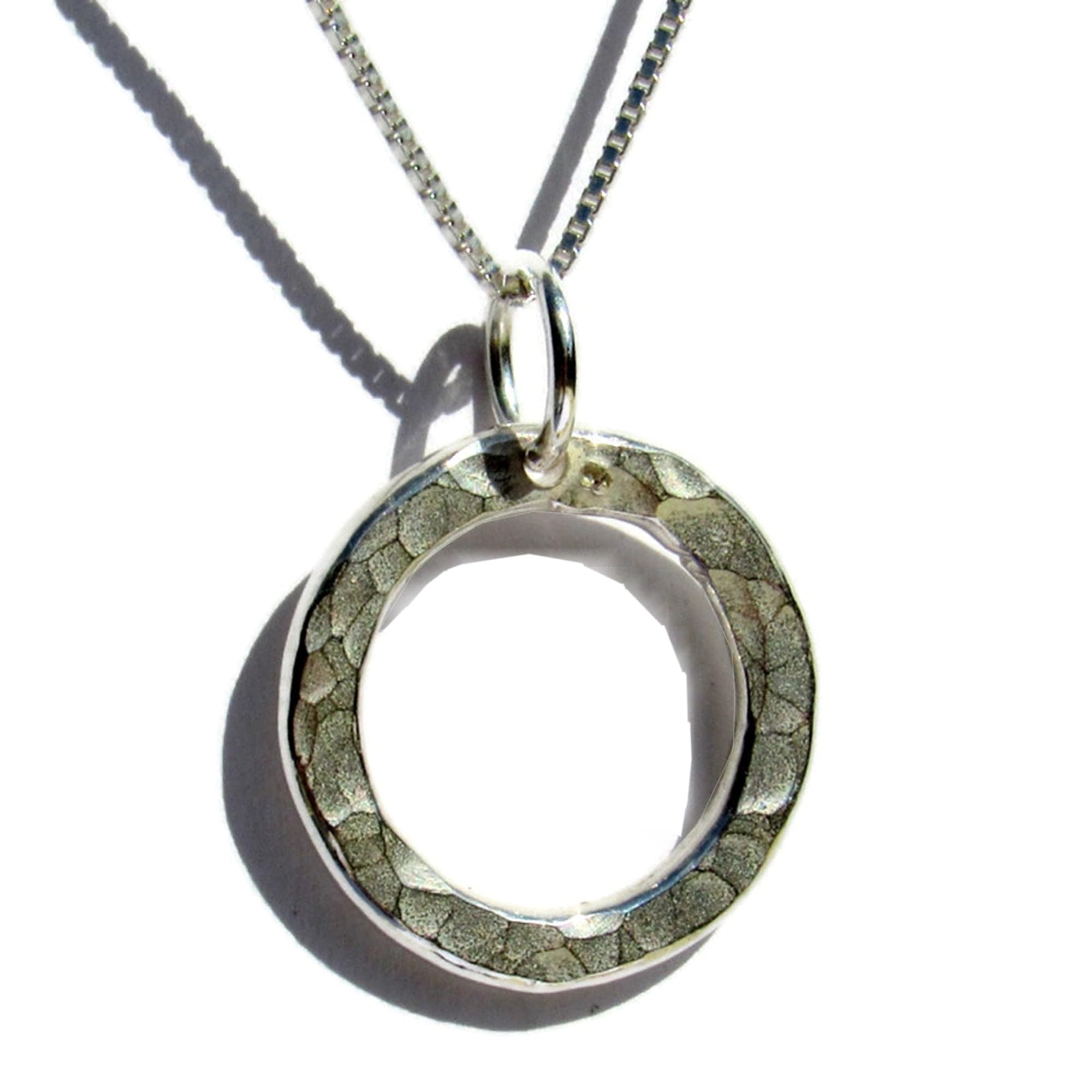 Lesley H Phillips Handmade for Women 925 Recycled Sterling Silver Hammered Circle Necklace - Gift Boxed