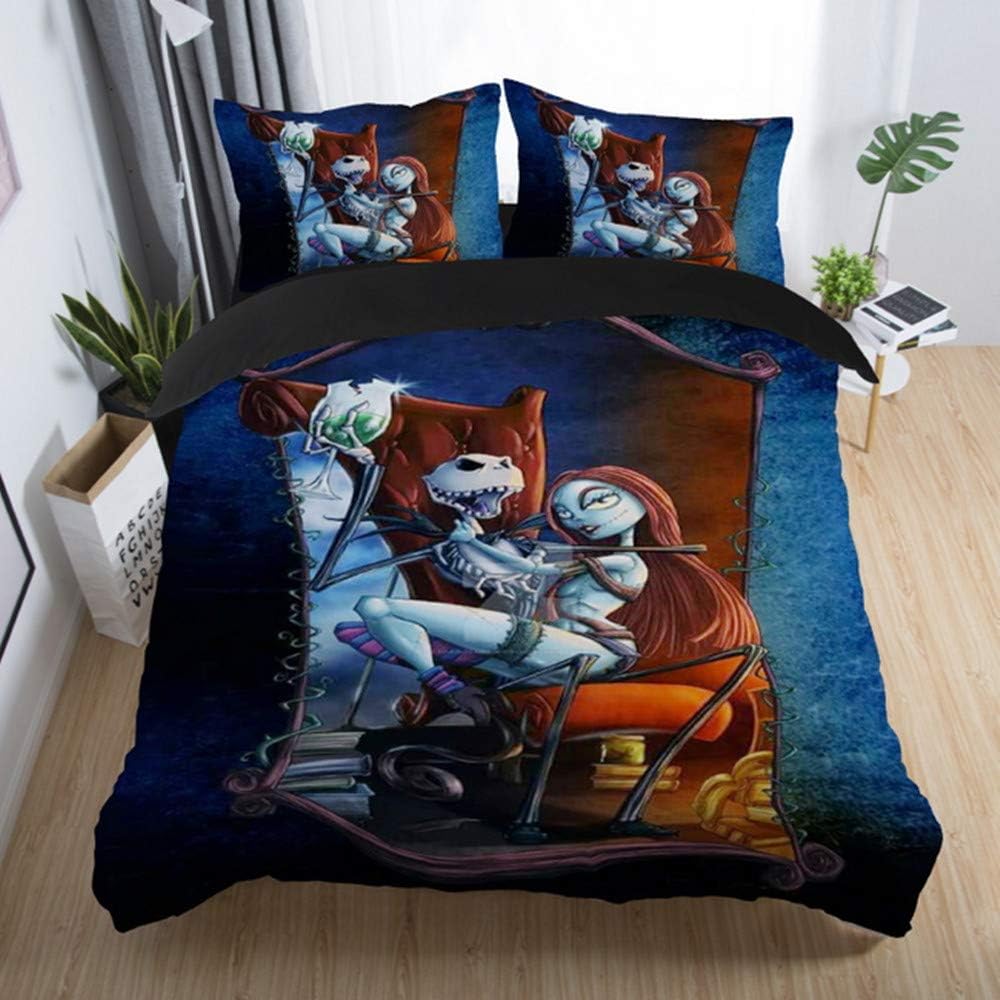 Hecaba Bedding Set 3Piece, Nightmare Before Christmas Duvet Cover Set Soft Cartoon Comforter Cover Pillowcase Bedding Bedsheet Pillowcase