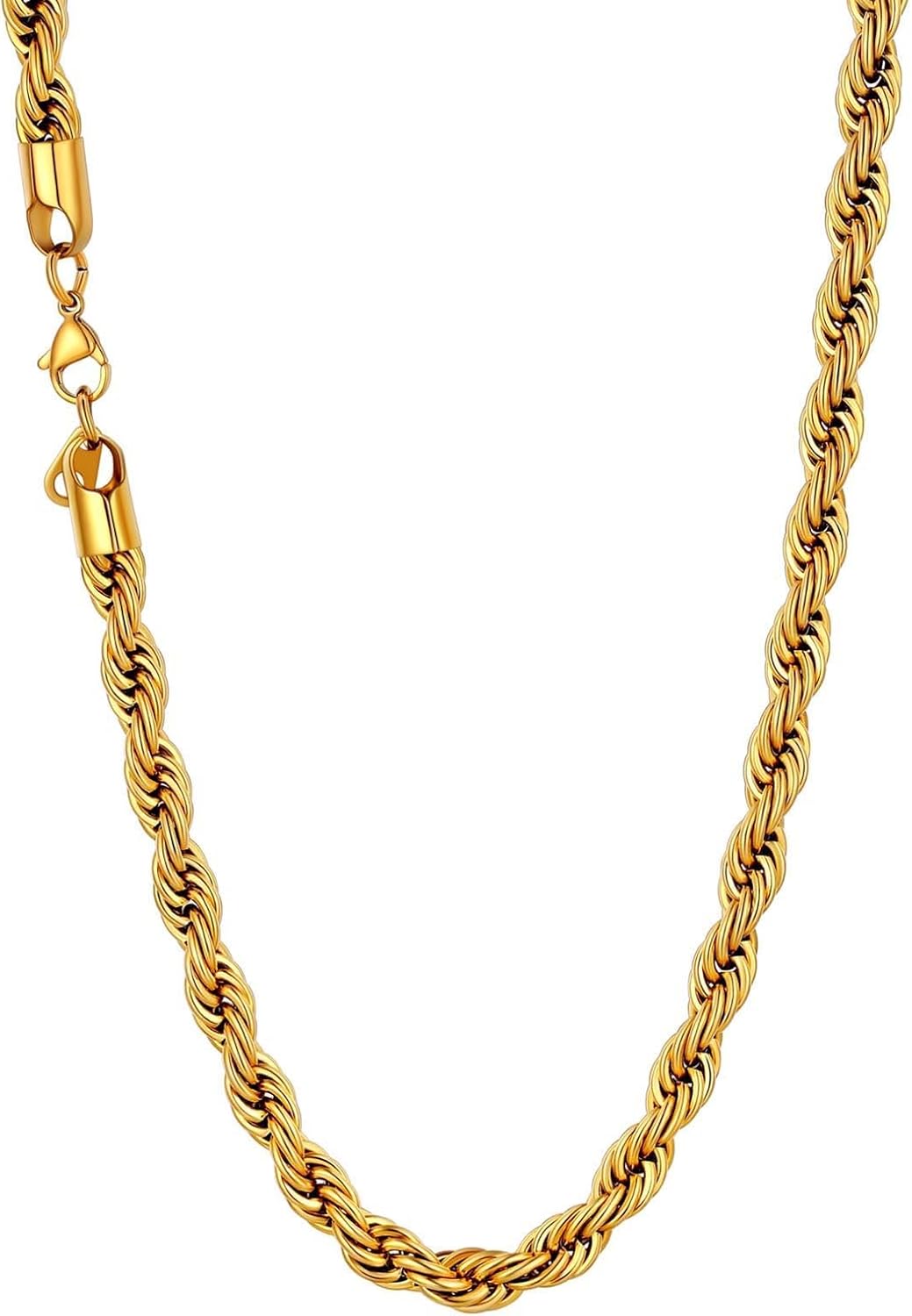 U7 Twisted Rope Chain, Figaro Chain, Men Stainless Steel Necklace and Bracelet Set, 3mm 5mm 6mm 9mm Black Gold Silver Chains Necklaces for Men Women 16"-30"