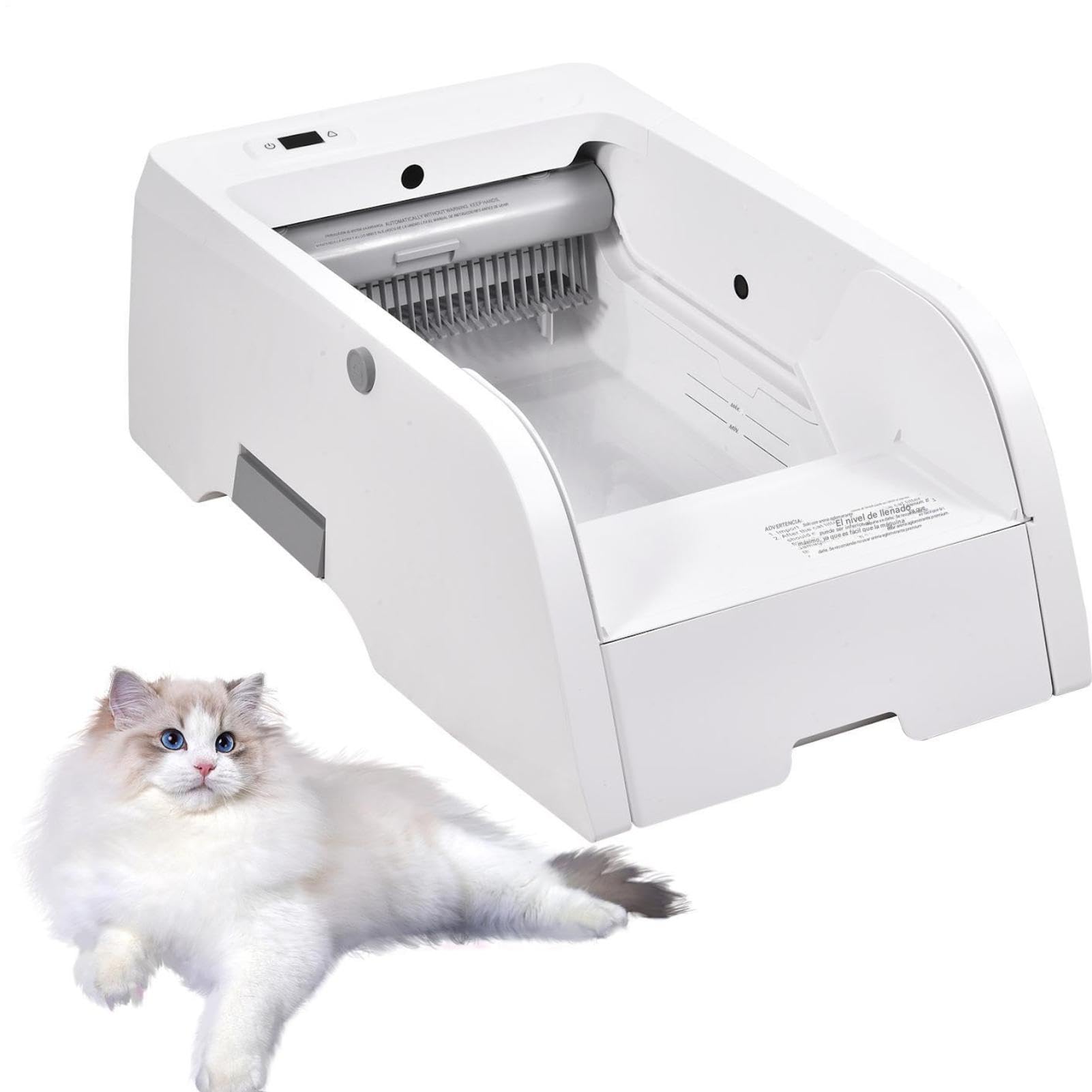 Arenero autolimpiable para Gatos, Abierto, 5 l, Gran Capacidad, excelente Control de olores, para hogares con Unos o más Gatos, 73,8 x 25 x 45 cm