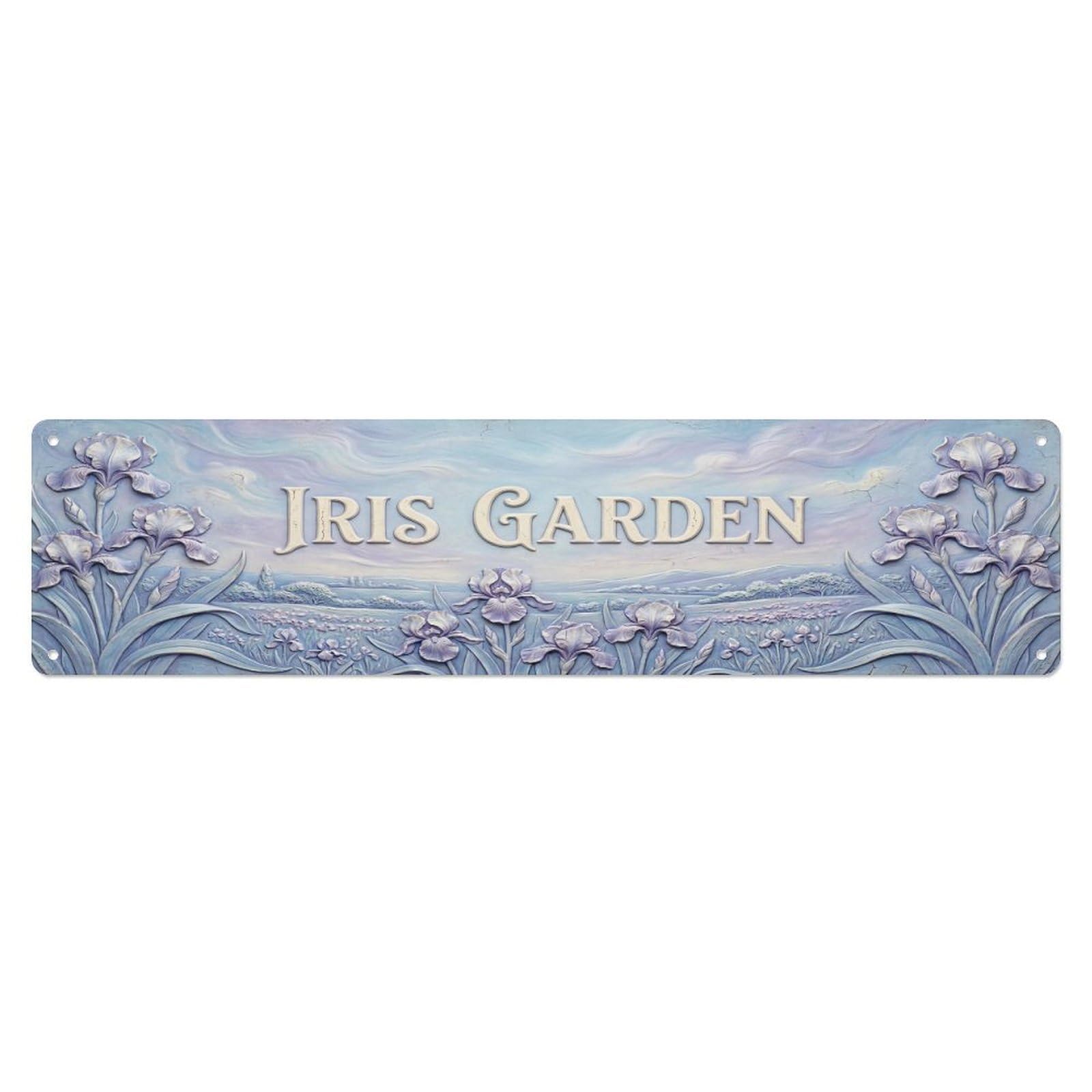 Olhnbad 4X16inch(10X40cm) Vintage Cottagecore Garden Iris Garden Relief Metal Tin Sign