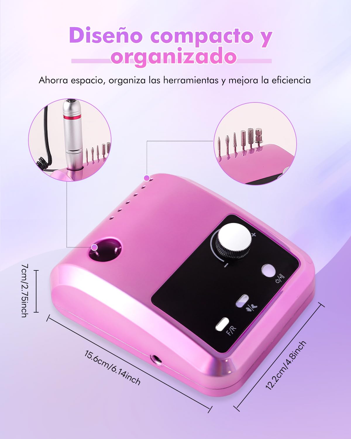 CozyZen Taladro de Uñas Eléctrico Profesional | 45000 RPM, Lijadora con Pantalla LCD, Control Manual y de Pie, Bajo Ruido para Uñas Acrílico/Gel, Manicura y Pedicura
