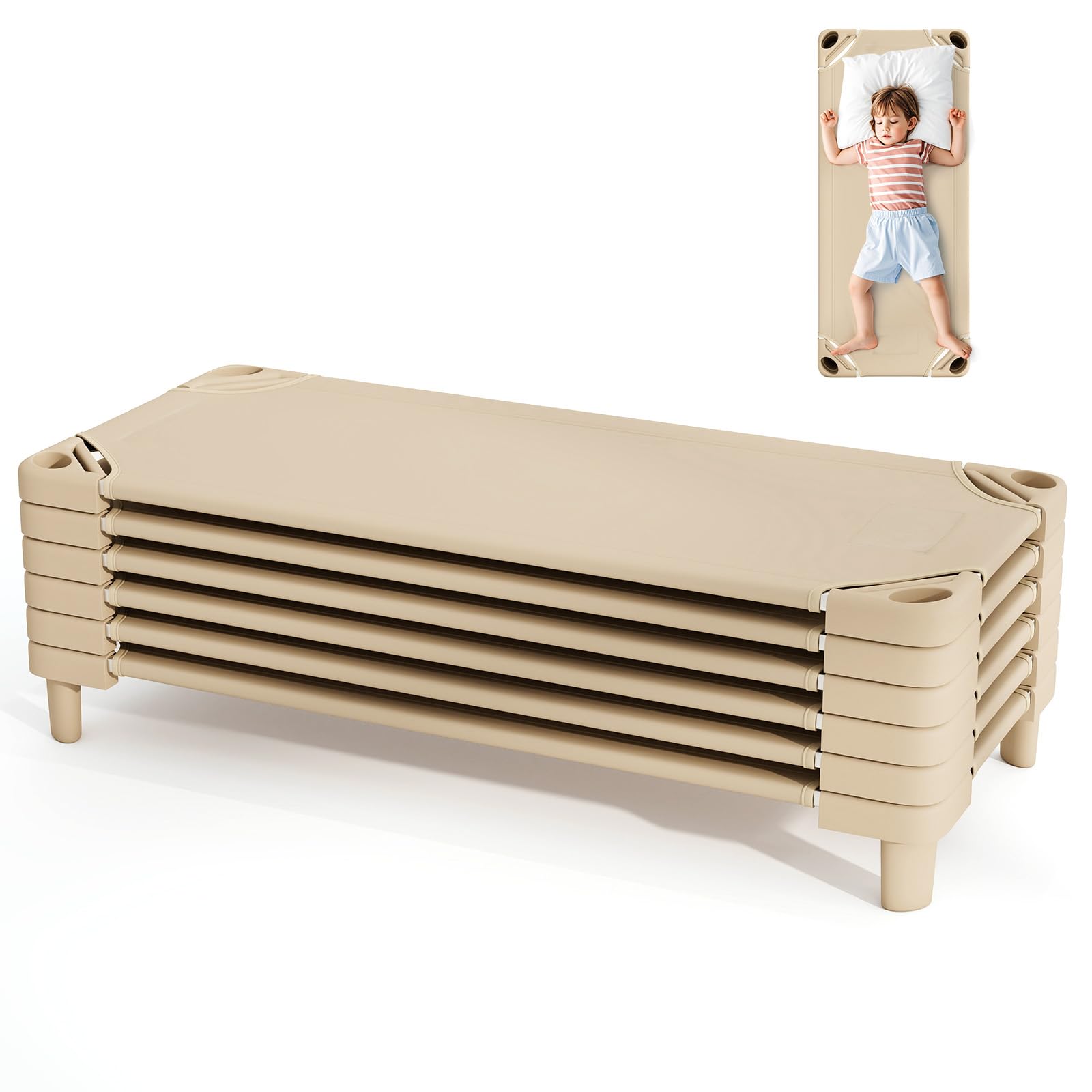 Giantex Stackable Daycare Cots for Sleeping, 51" L x 22.5" W Portable Nap Cots for Kids and Toddlers w/Easy Lift Corners, Space-Saving Toddler Bed for
