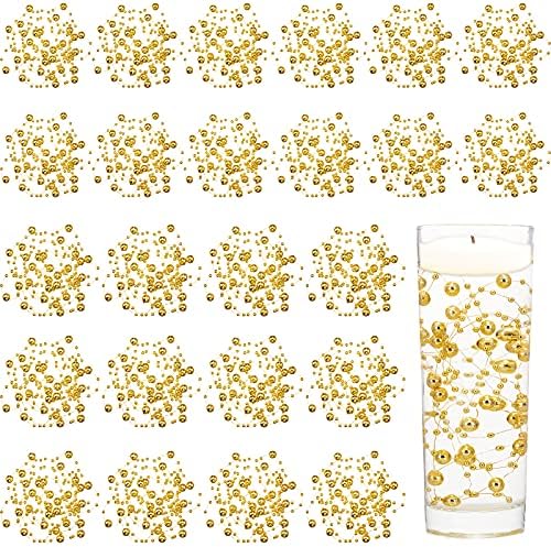 Tondiamo 24 Pcs Artificial Pearl String for Floating Candle Faux Pearls Beads String Pearl Party Garland Decoration for Vases Filler Wedding Centerpiece Christmas Party Decor (Gold)