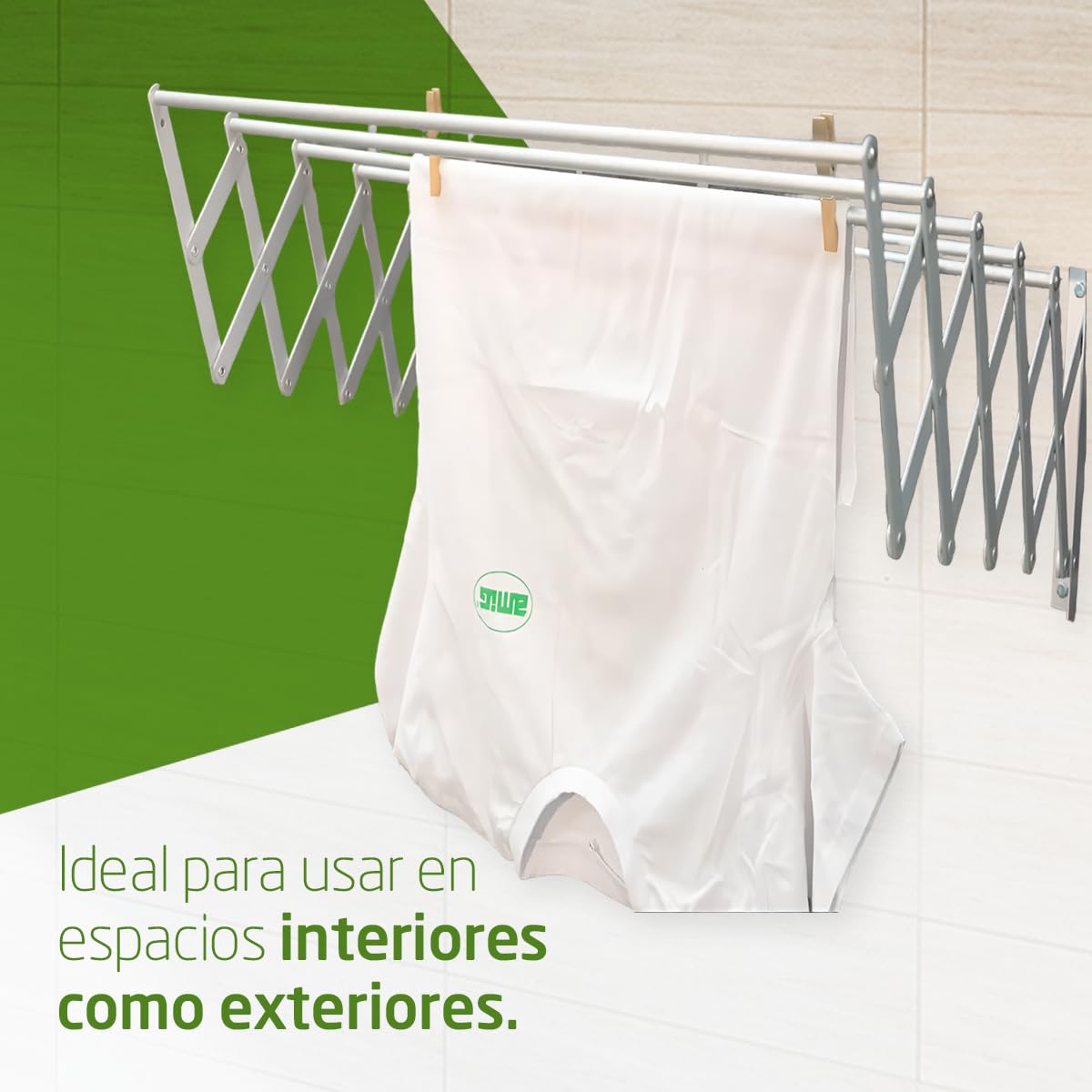 Amig - Tendedero Extensible de Pared - Medidas: 180x14x3 cm - Superficie de Tendido: 9 m - Aluminio Inoxidable - Tornillería en Acero Inoxidable - para Interiores y Exteriores - Fácil Instalación