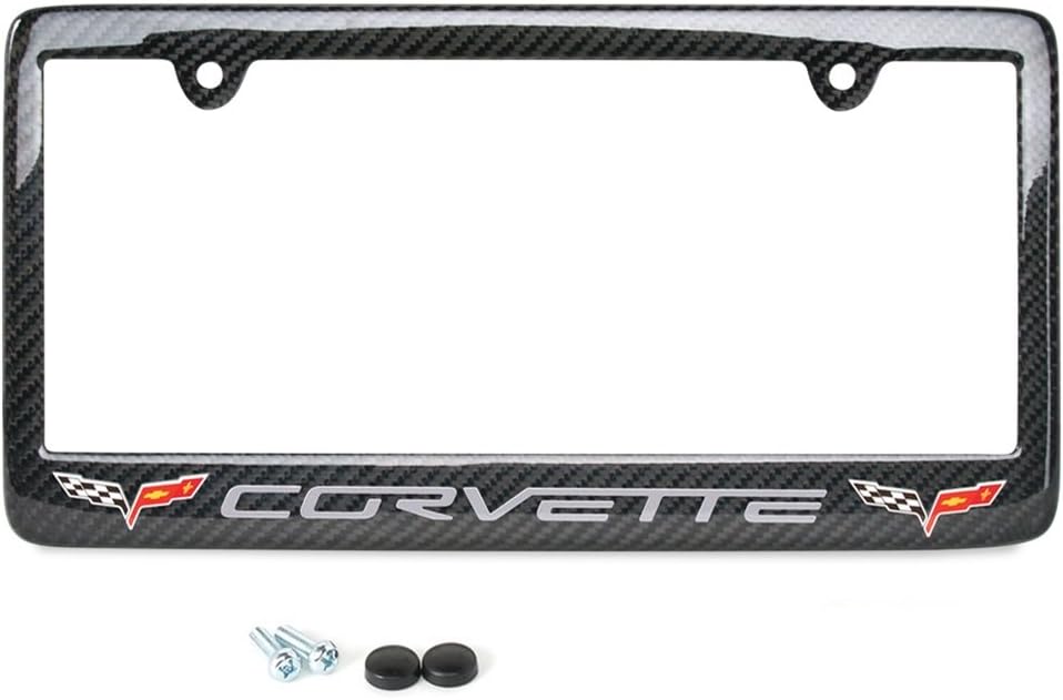 C6 Corvette Carbon Fiber License Plate Frame Gray Script w/Double Logo for 2005-2013 Corvettes