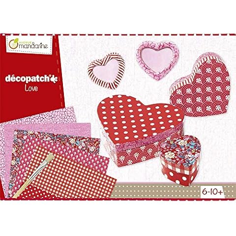 Avenue Mandarine - Ref 42718O - Décopatch Creative Box - Love & Hearts - 5 x Heart Maché Objects, Brush, Glue & 3 x Papers - Full Instructions Supplied, Suitable for Ages 6-10+ Cover