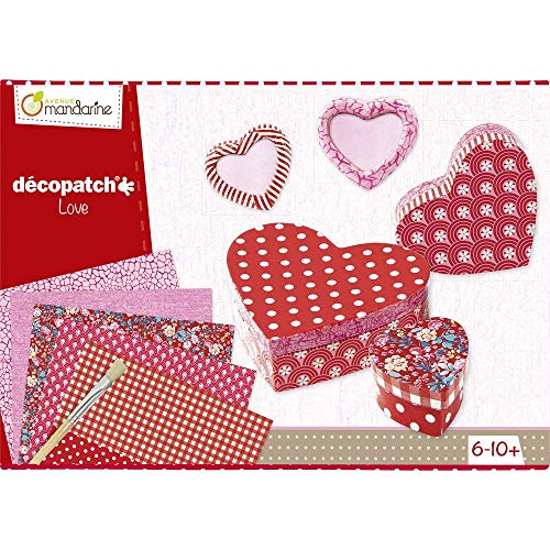 MY MANDARINE 42718O - Boite créative enfant - 5 boites cœurs à décorer - Technique Décopatch - À partir de 6 ans - AMOUR, Love