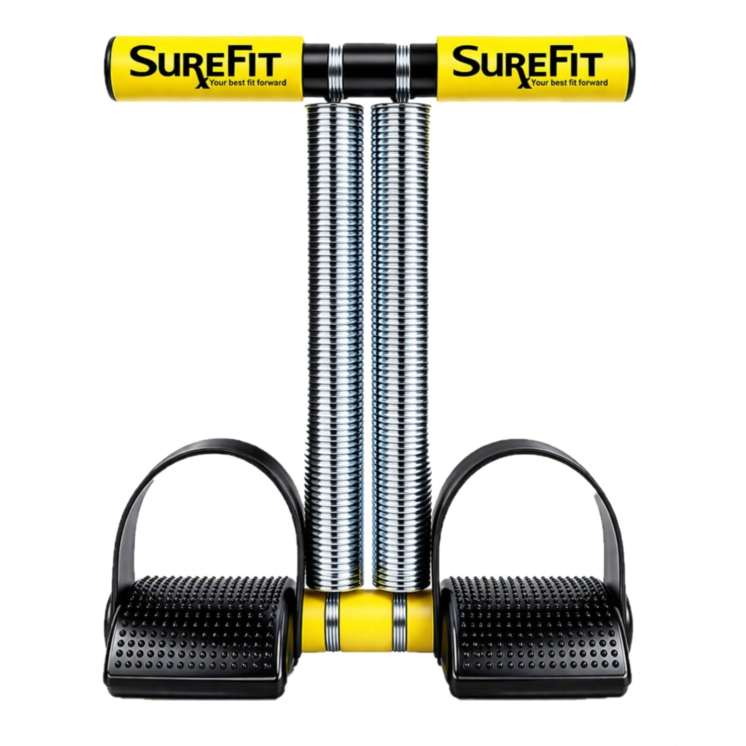 SUREFIT Double Spring Tummy Trimmer With Comfortable Foam Grip Handle For Abdominal Exerciser Dual Resistance Ab Trainer for Core Strengthening | Home Fitness Equipment for Men & Women | Effective Tool for Abdominal Toning and Weight Loss For Man and Women (TUMMY TRIMMER YELLOW)-image-4
