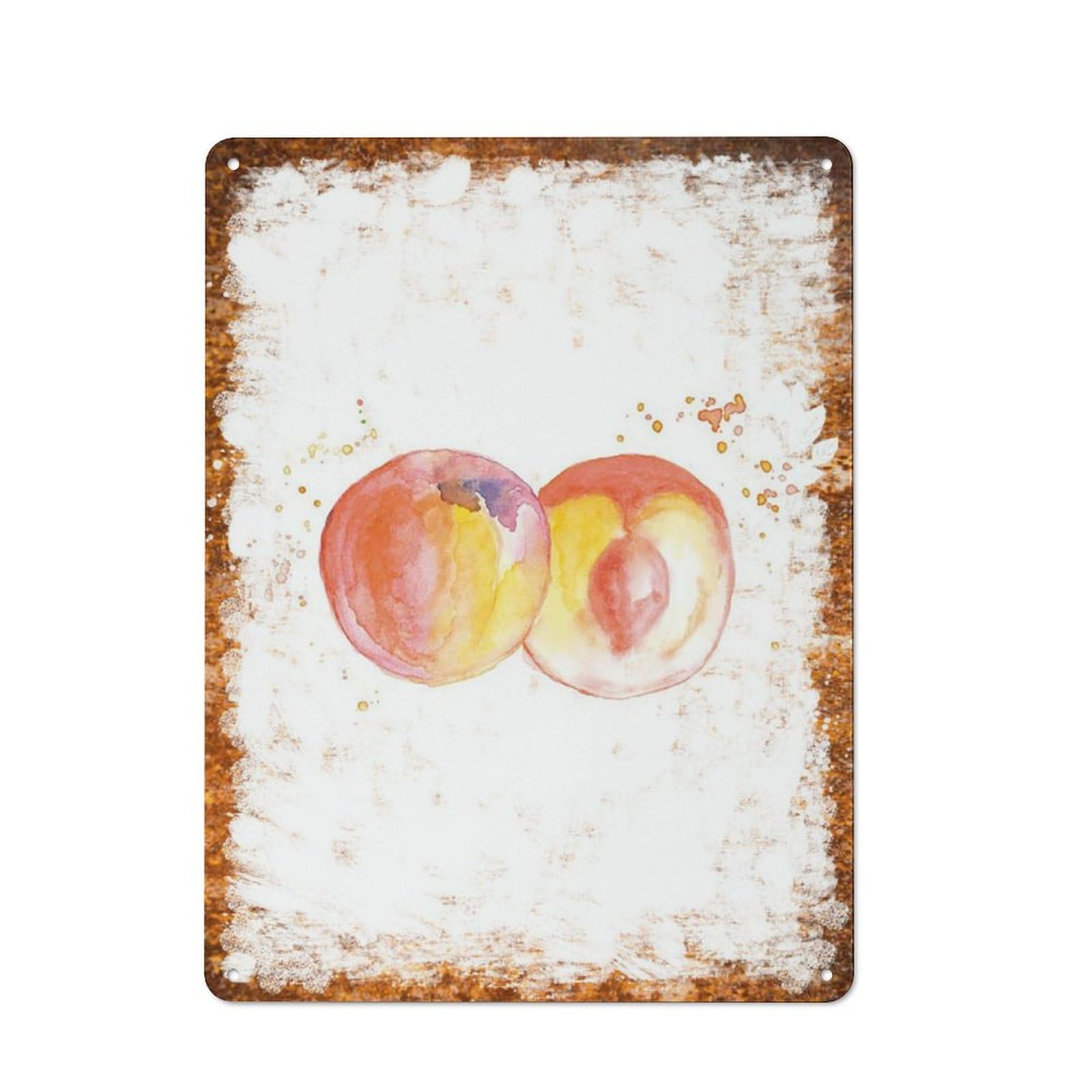 Metal Tin Sign Peaches Minimalist Watercolor Pattern Vintage Rustic Wall Art Kitchen Bathroom Bedroom Living Room Cafe Farmhouse Entryway Office Garage Home Bar Laundry Room Porch Patio 12x16 Inch