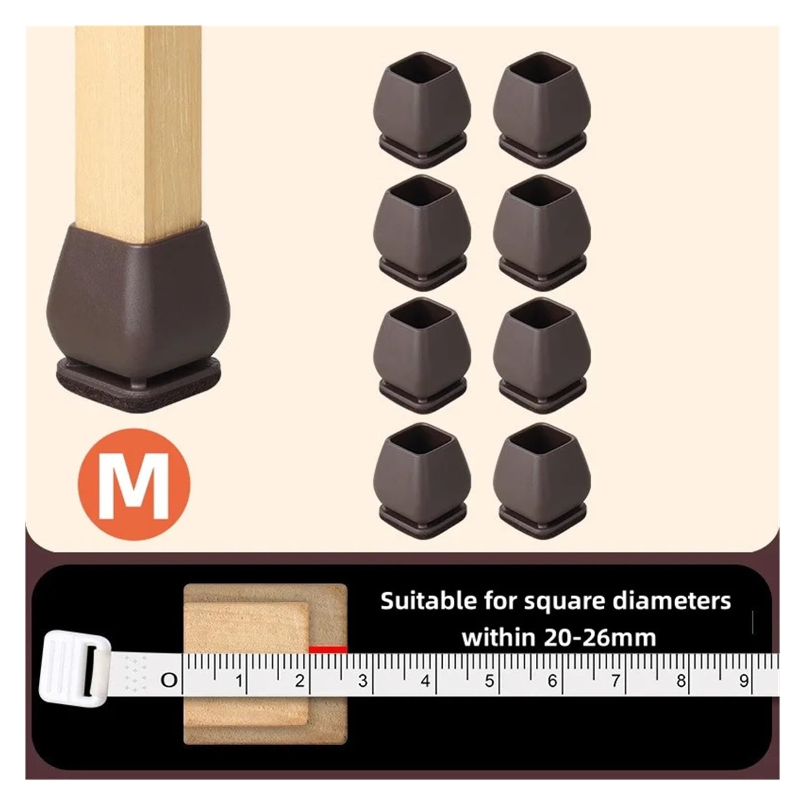 Protector de Patas de Silla, 8/16 Piezas, for Patas diagonales de Mesa y Silla, con Funda de Fieltro for Muebles, Deslizadores for Muebles.(Square Brown M,16pcs)