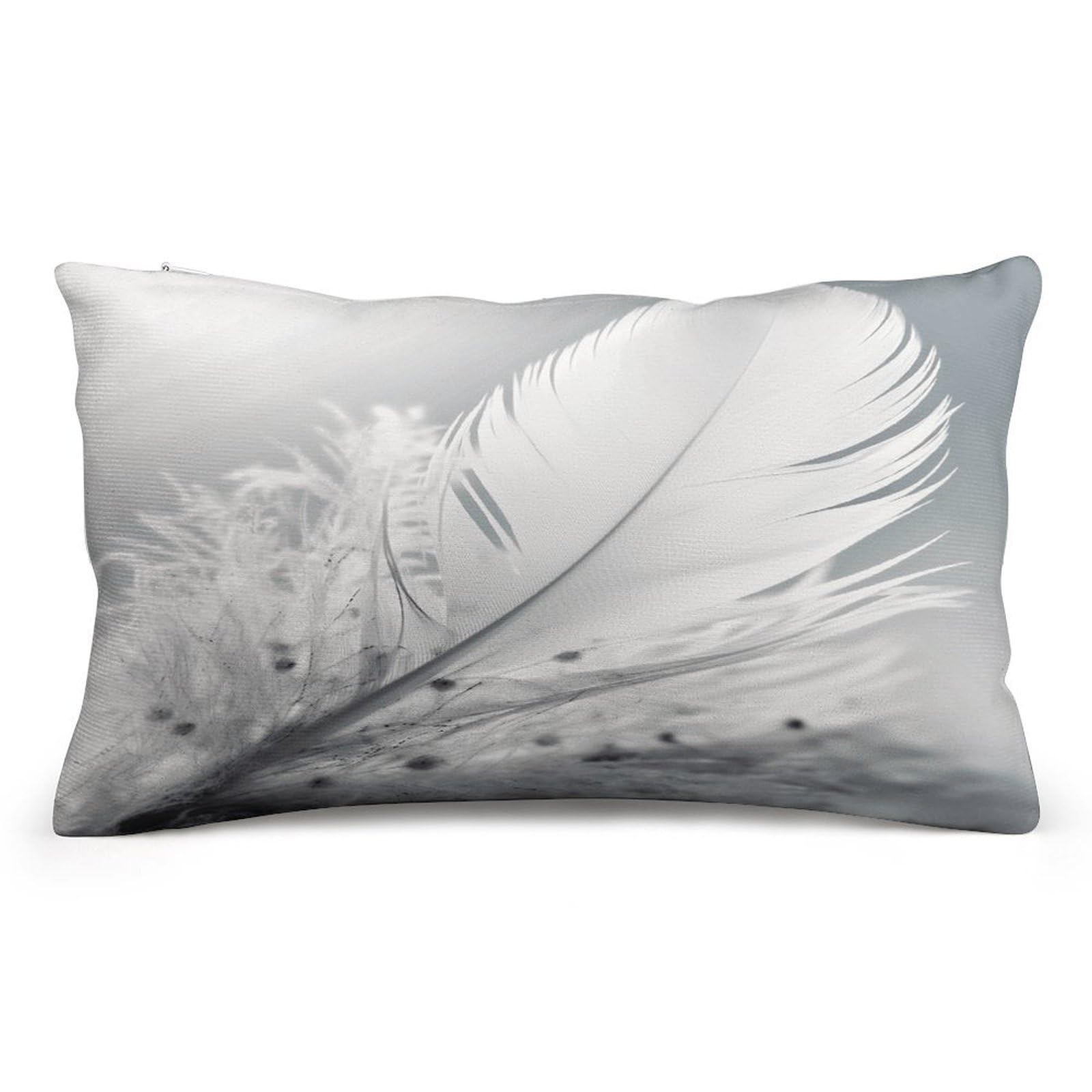 asbwuo Rectangular Decorative Throw Pillow Cover Soft Cushion Cover Fluttering White Feathers Queen Pillow Cases for Couch Sofa Living Room Bed