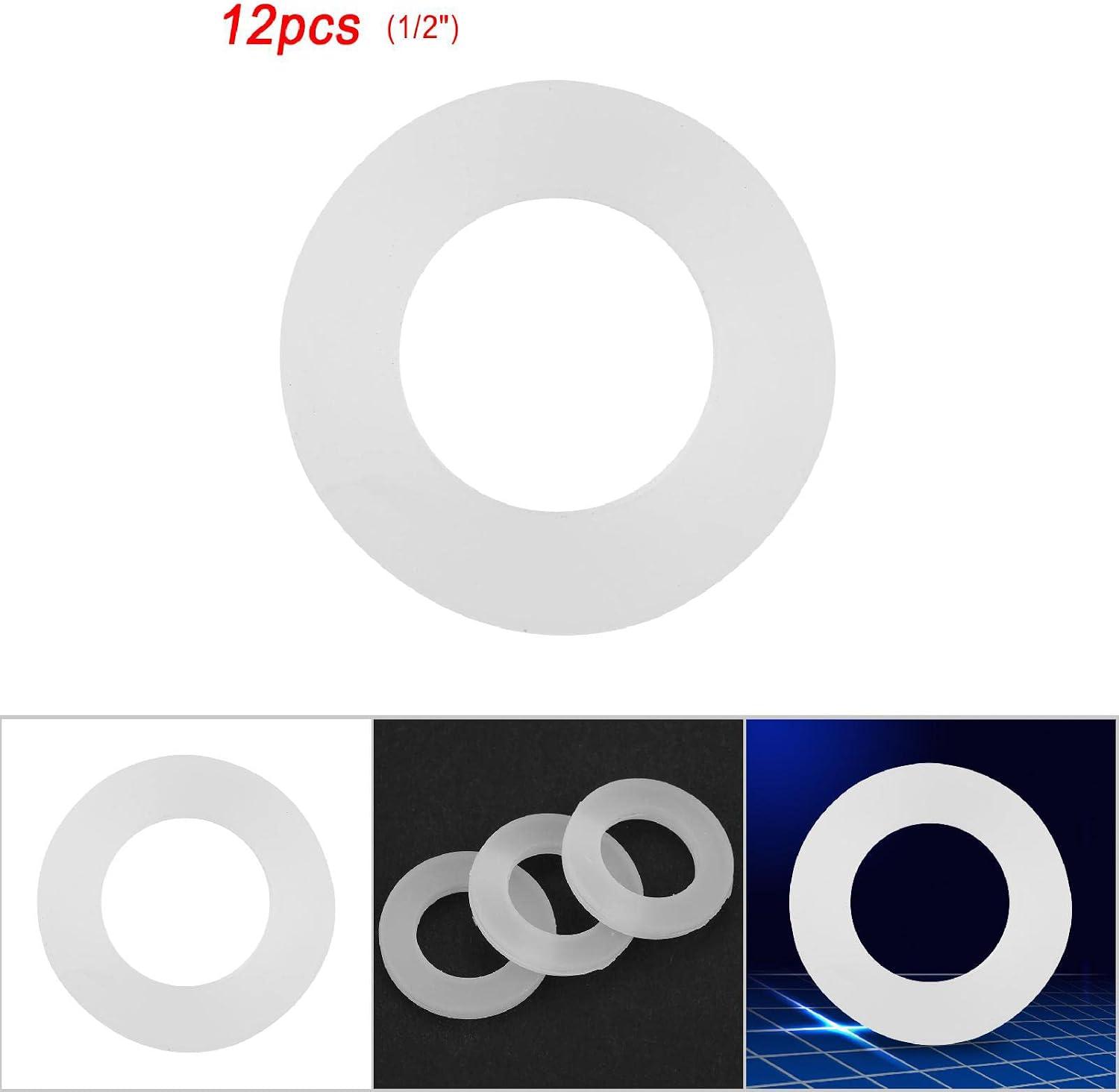 12pcs Silicone Washer Gasket, 1/2" Sealing O Rings White Flat Gasket Wave Lock Washers for Bellows Hoses
