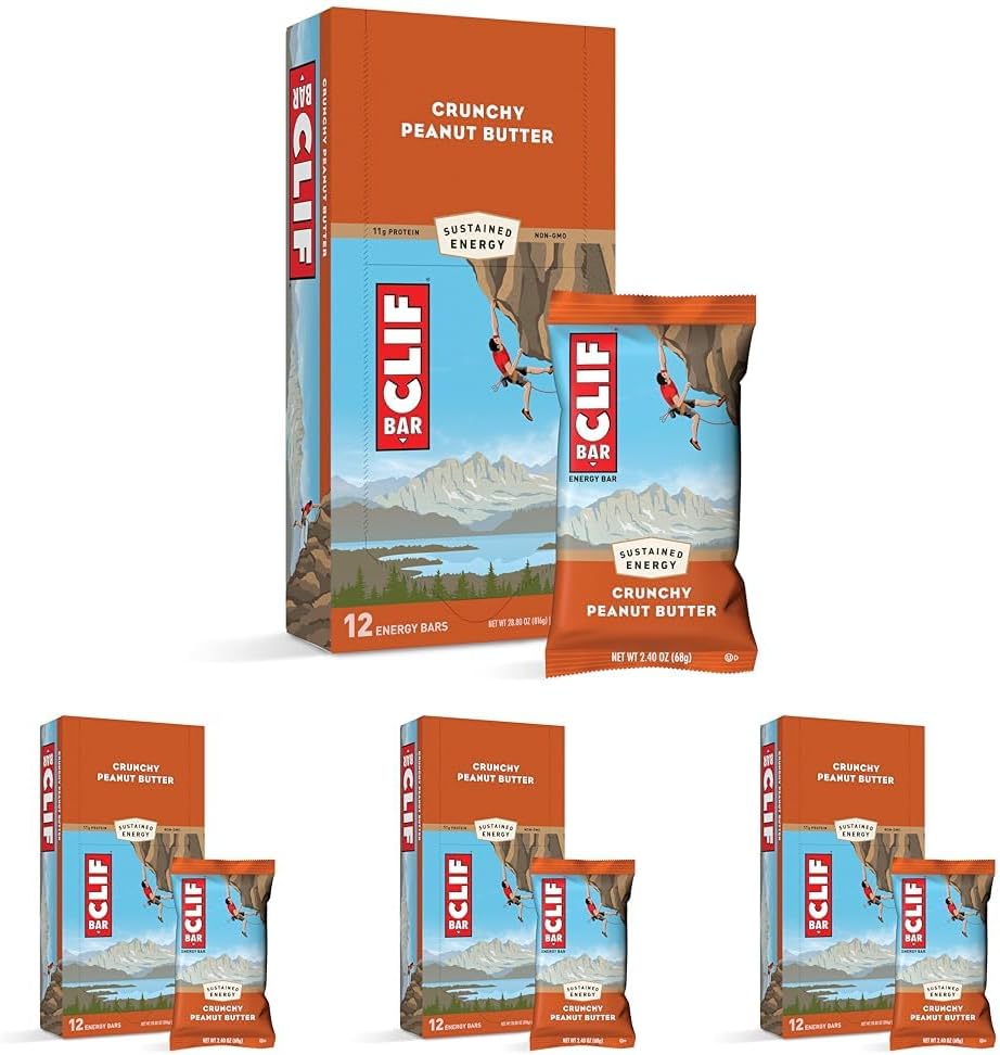 CLIF BARS - Energy Bars - Crunchy Peanut Butter - Made with Organic Oats - Plant Based Food - Vegetarian - Kosher (2.4 Ounce Protein Bars, 12 Count) Packaging May Vary (Pack of 4)