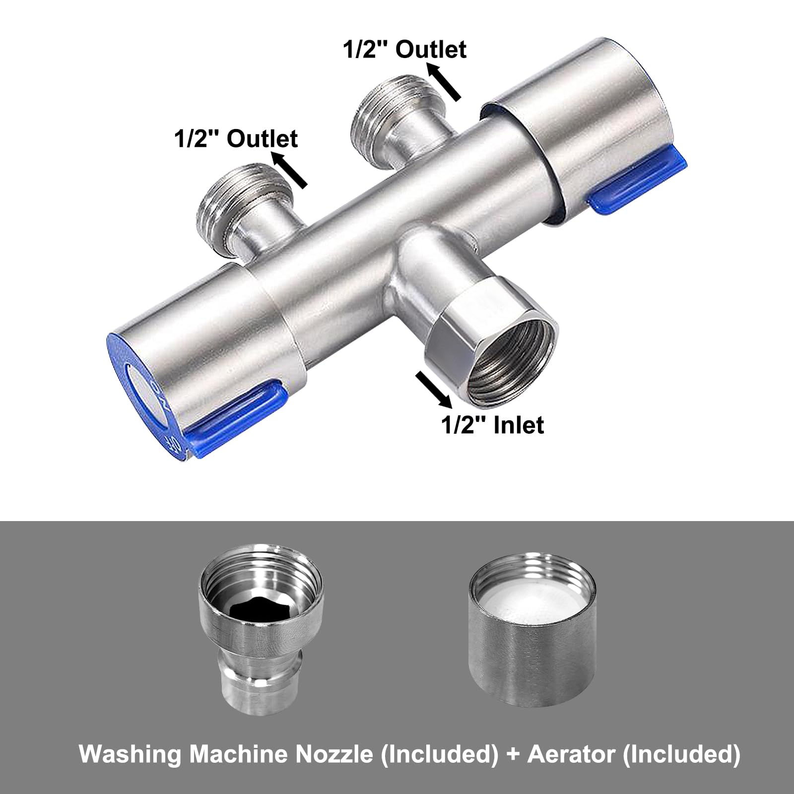 Vanne de dérivation Vanne d'angle Laiton Universel 1/2" Robinet d'Arretz de Régulation avec Poignée pour G1/2" Douchette WC, Machine à Laver, Toilettes, Jardin (B)