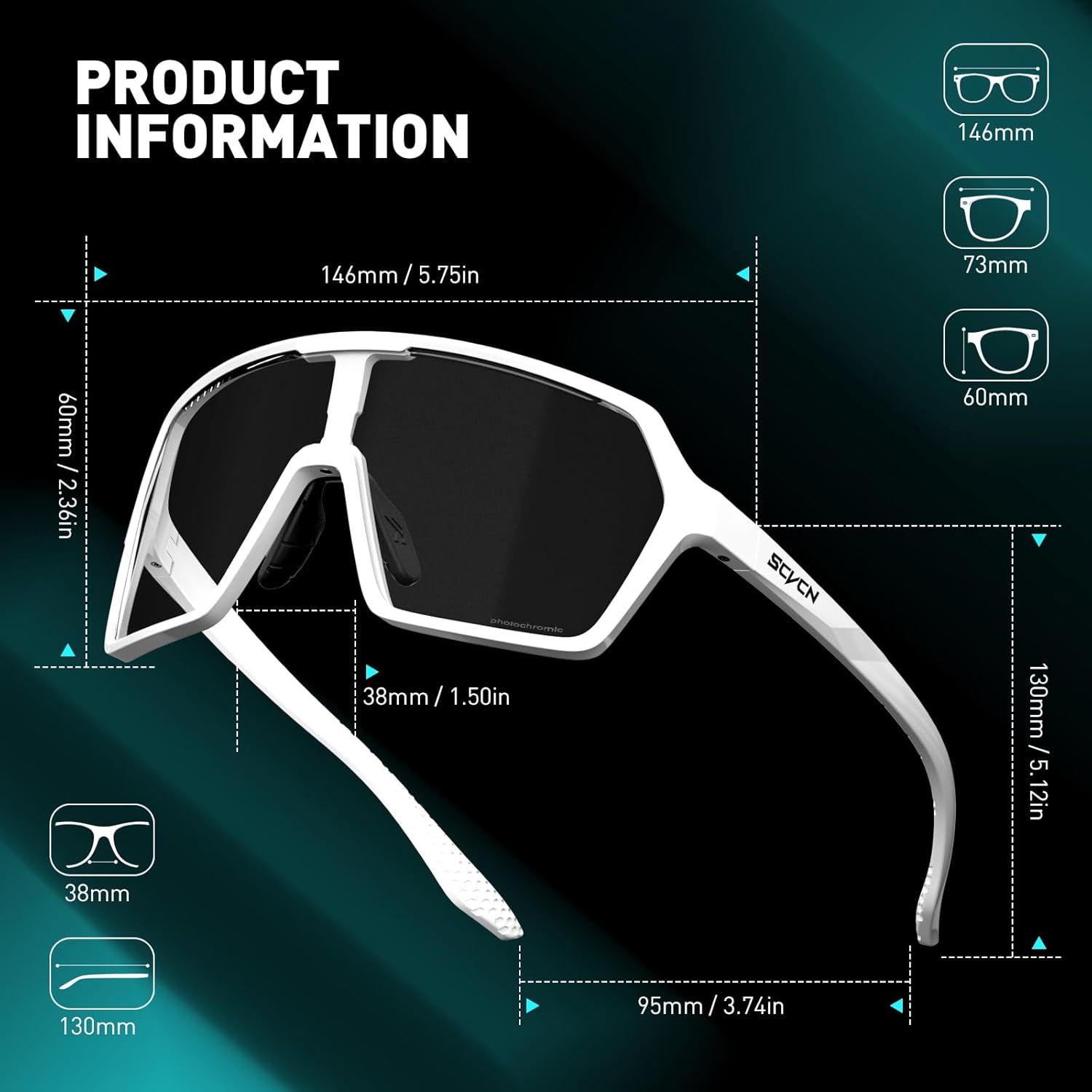 SCVCN Photochromic Cycling Glasses Sport Sunglasses Clear MTB Men Women BMX Running Driving S335 - Image 4