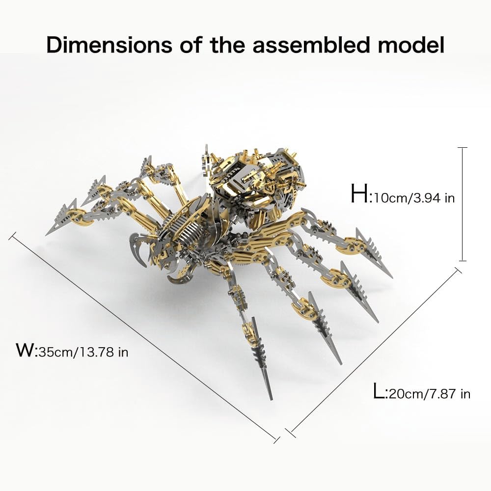 3D Metal Assembly Model Set Mechanical Spider Model Kit for Adults, 800pcs Brain Teaser STEM Kit for Kids, DIY Hobbies for Men Women - Creative DIY Gift for Adults & Teens (Black Gold)