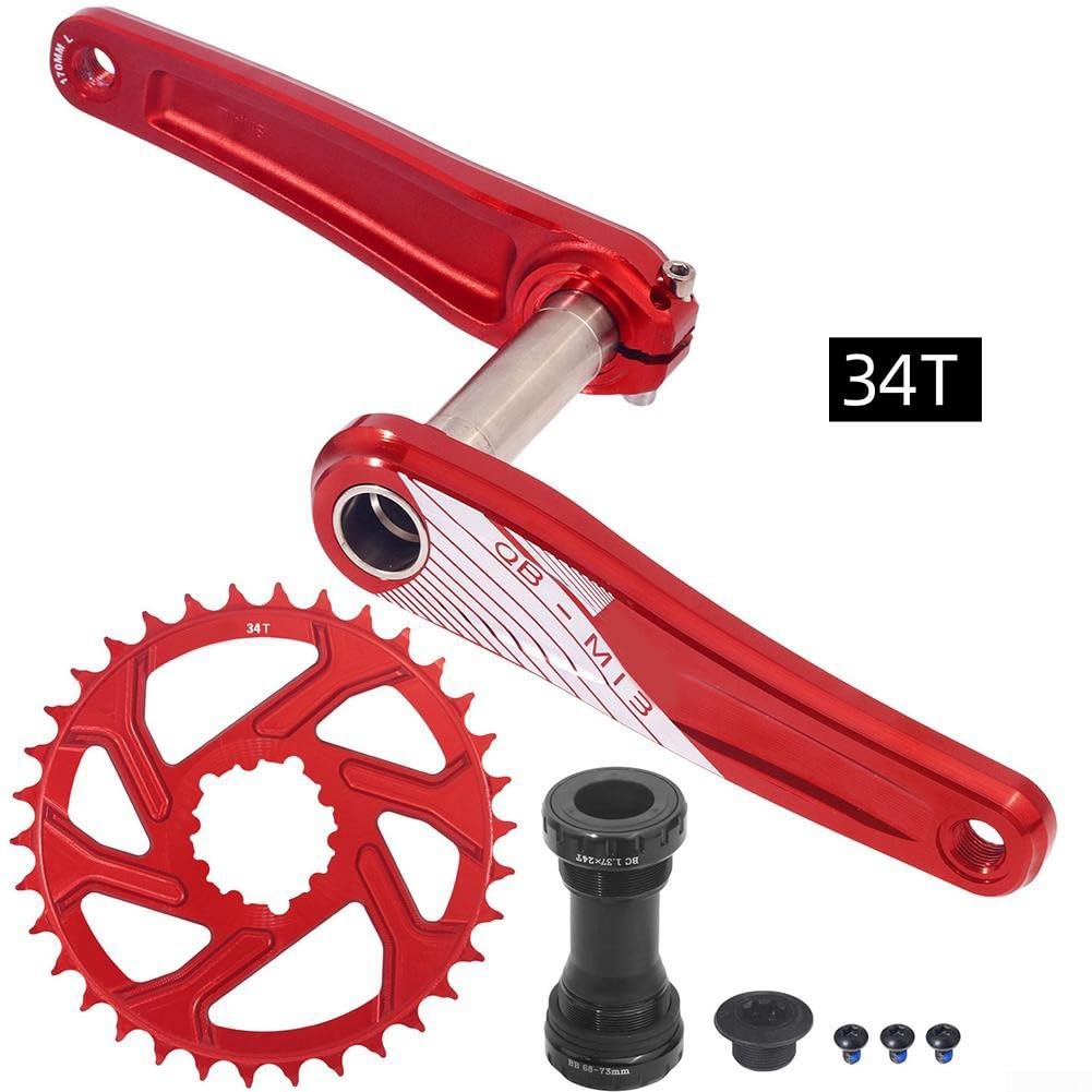 Bielas de 3 pernos simples estrechos anchos 34T de aleación de aluminio con soporte inferior de 68 mm, brazo de 170 mm para bicicleta de montaña de carretera de 9 a 12 velocidades (morado)