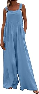 Overol de verano para mujer, de pierna ancha, informal, de una pieza, con bolsillos, color sólido, sin mangas, para vacaciones, playa, viajes