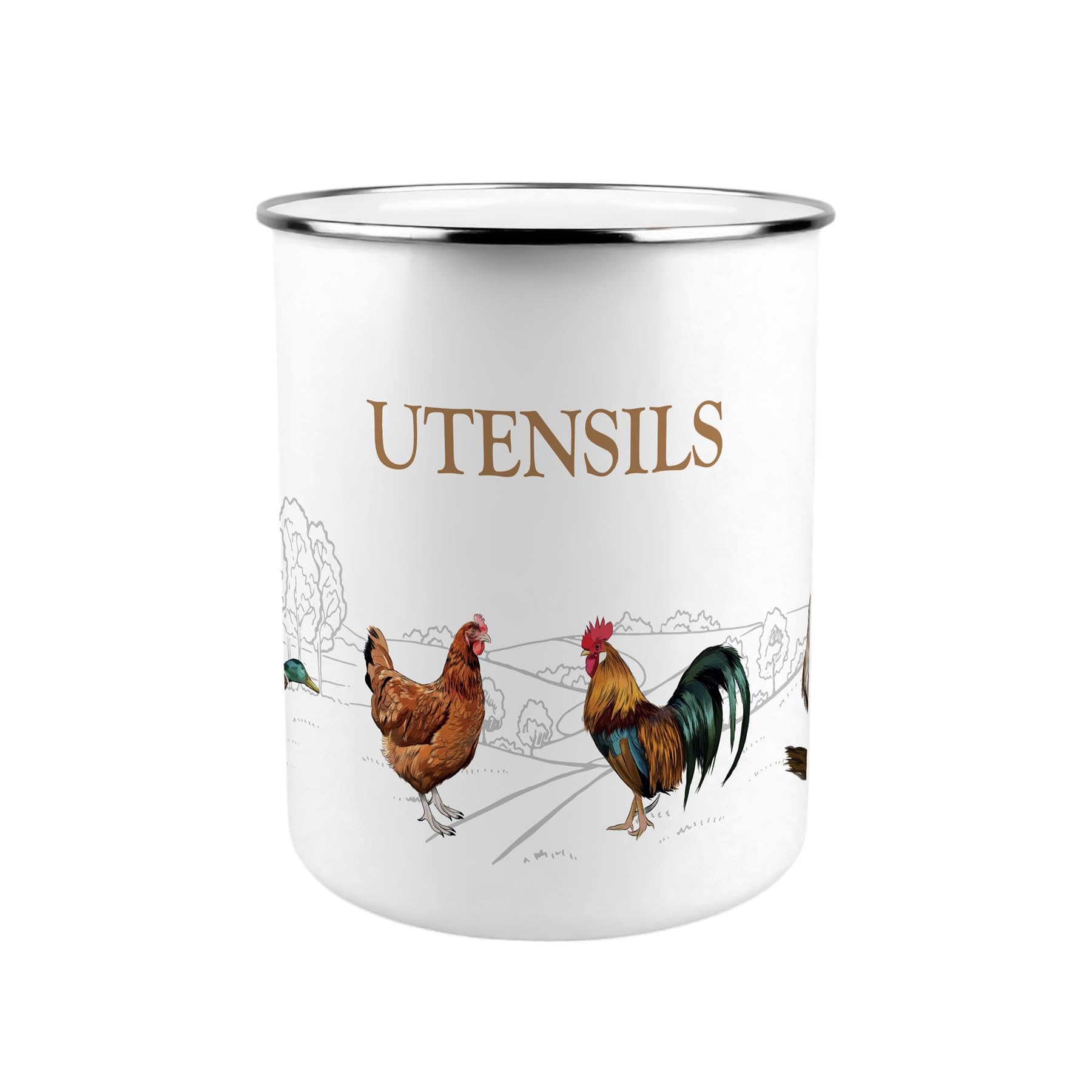 Purely Home Country Farm Metal Utensil Holder - XL Kitchen Utensil Pot/Organiser for Countertop Decor Gift 18x16.5cm