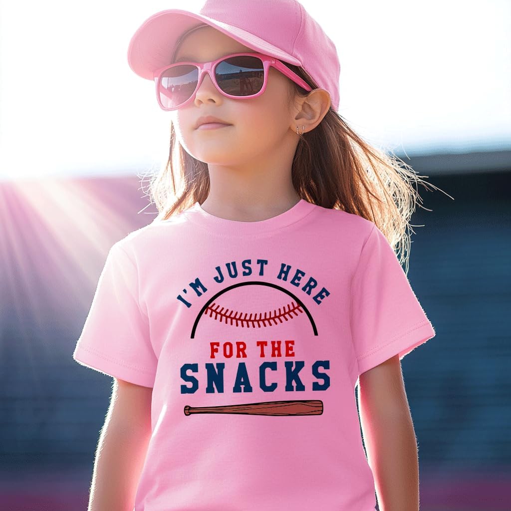 Toddler Baby Boys Girls Baseball T-Shirt I'm Just Here for The Snacks Funny Short Sleeve Tee Top