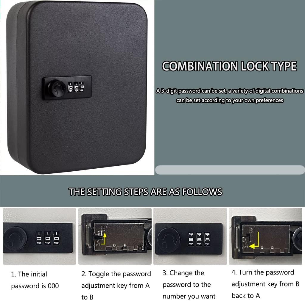 Large Key Box with Combination Lock 5 Kinds of Capacity Optional Key Cabinet, Wall-Mounted Real Estate Car Storage Key Management, Combination Lock Type