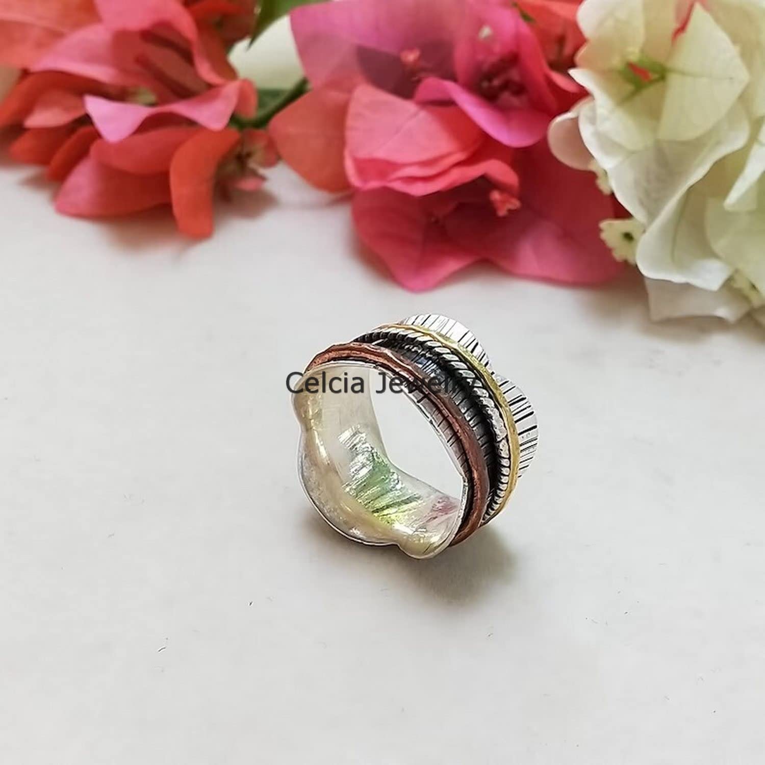 Anillo giratorio de plata de ley 925 con diseño exclusivo, clásico y elegante, ideal como regalo para el Día de la Madre (talla 7 de EE. UU.)
