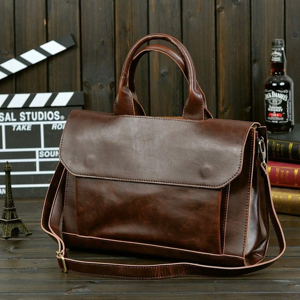 Leather Briefcase for Men Computer Bag Laptop Bag Waterproof Retro Business Travel Messenger Bag for Men Large Tote image 3