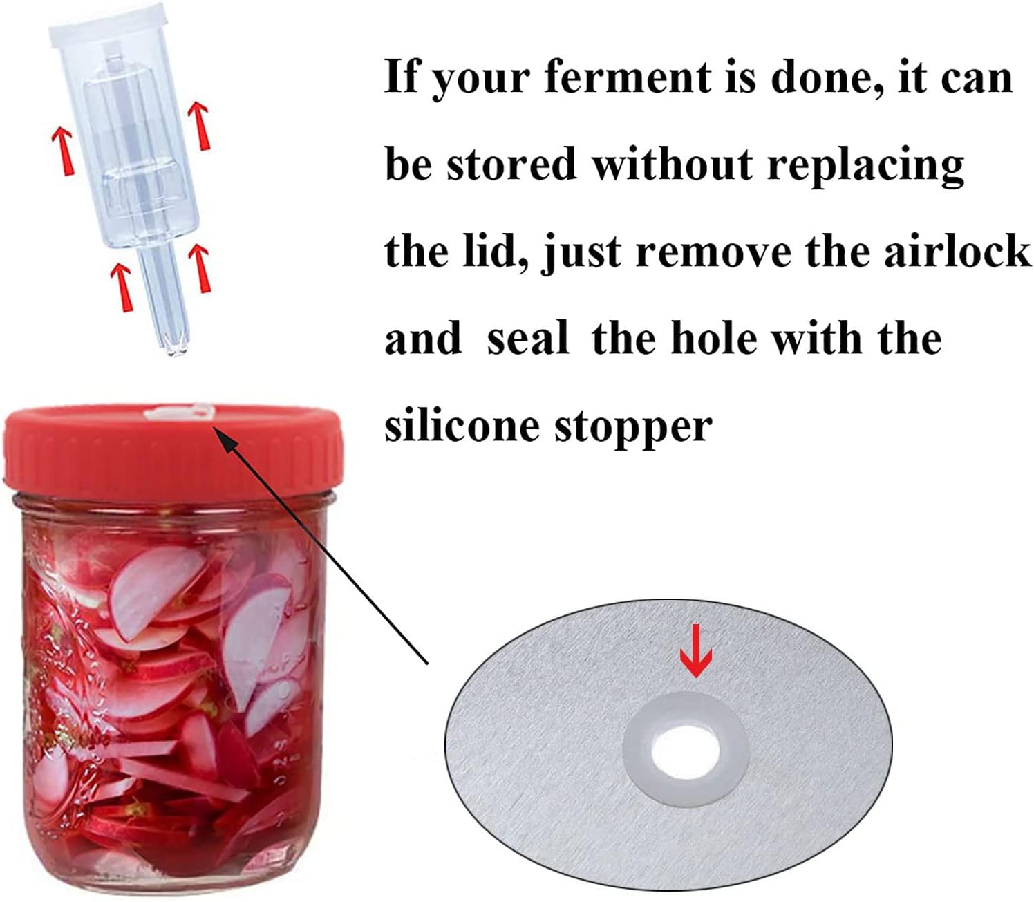 Fermentation Lids, Fermentation Kit for Wide Mouth Jars, 6 Set Plastic Fermenting Lids with 6 Airlocks, 6 Silicone Grommets, 6 Silicone Rings(Jars Not Included) - Image 5