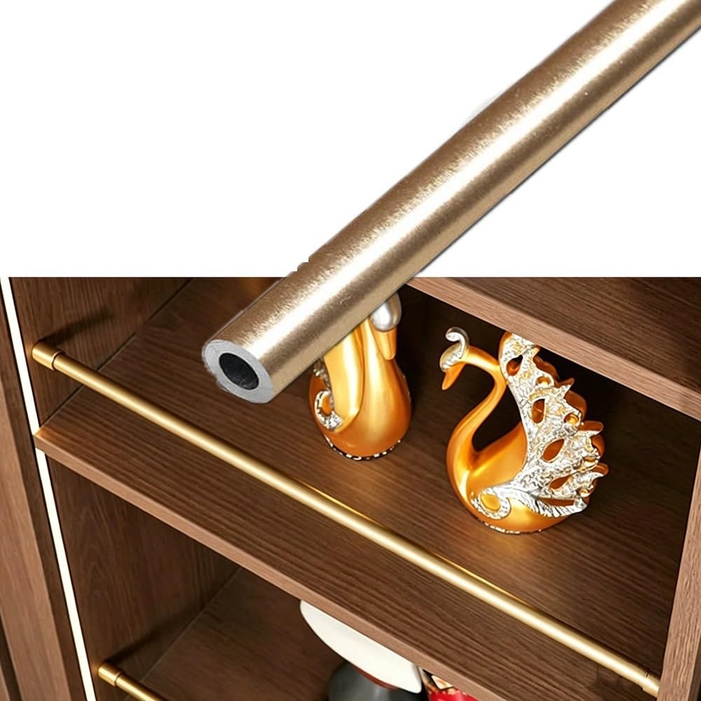 SVBVRFEEW Shelves Guard Bar Gallery Rail Decorative Guardrail Set Aluminum Shelf Rail Closet Guard Fence Anti-Tipping Railing for Wine Storage Display Rack(Gold,40cm/15.7in)