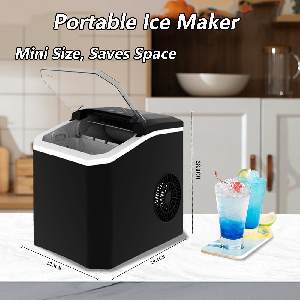 Macchina per il ghiaccio portatile, da banco, crea cubetti di ghiaccio a forma di proiettile in 7 minuti, produzione di 11,8 kg/24 ore, autopulente con paletta e cestello per il ghiaccio, ideale
