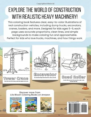 Construction & Heavy Equipment Coloring Book: Powerful Machines for Kids Ages 5–9 Featuring Excavators, Cranes, Rollers, Dump Trucks & More - Thumbnail 2