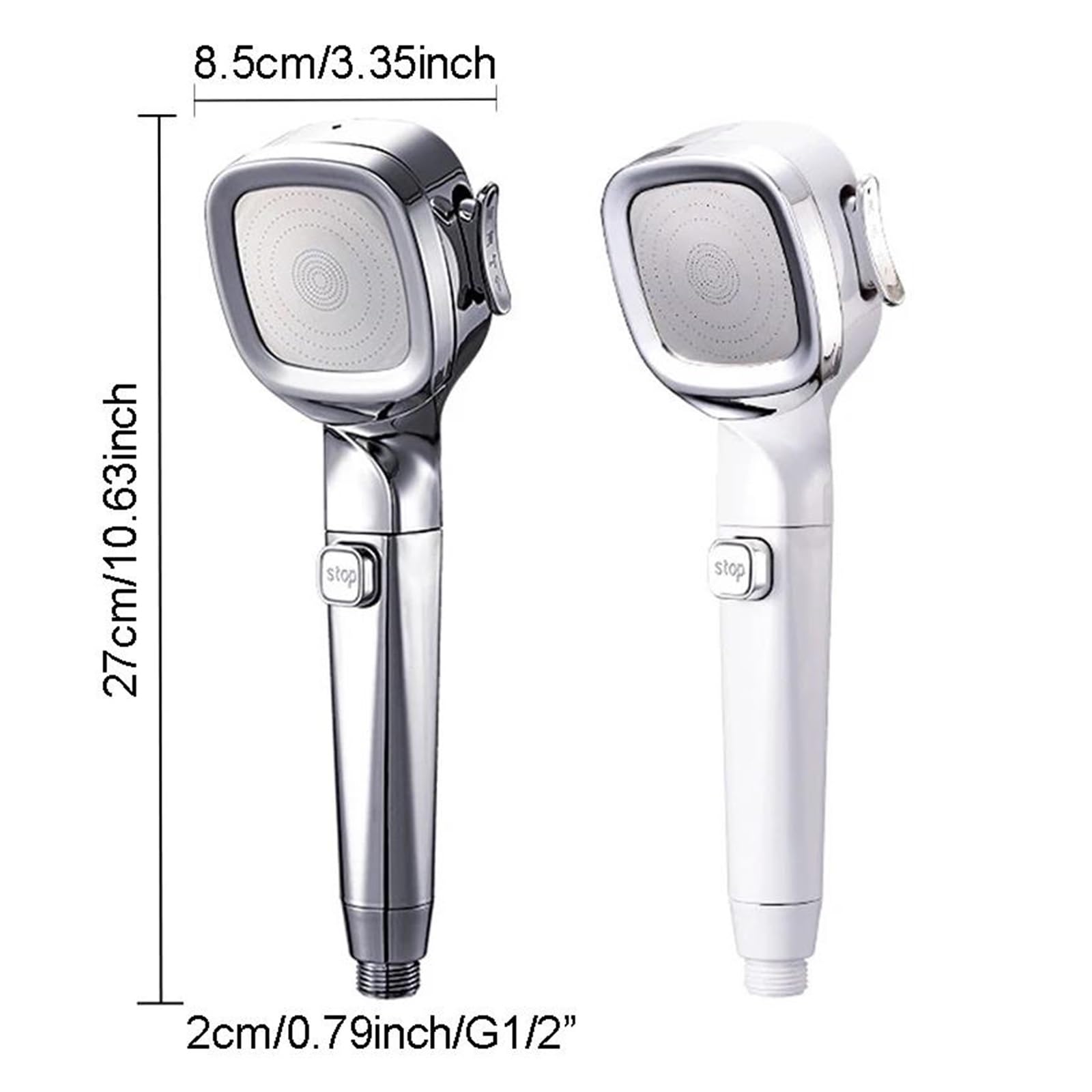 Soffione doccia ad alta pressione con 4 modalità, pulsante di accensione/spegnimento, ugello doccia regolabile, filtro per risparmio idrico(Sliver with 5 filter)